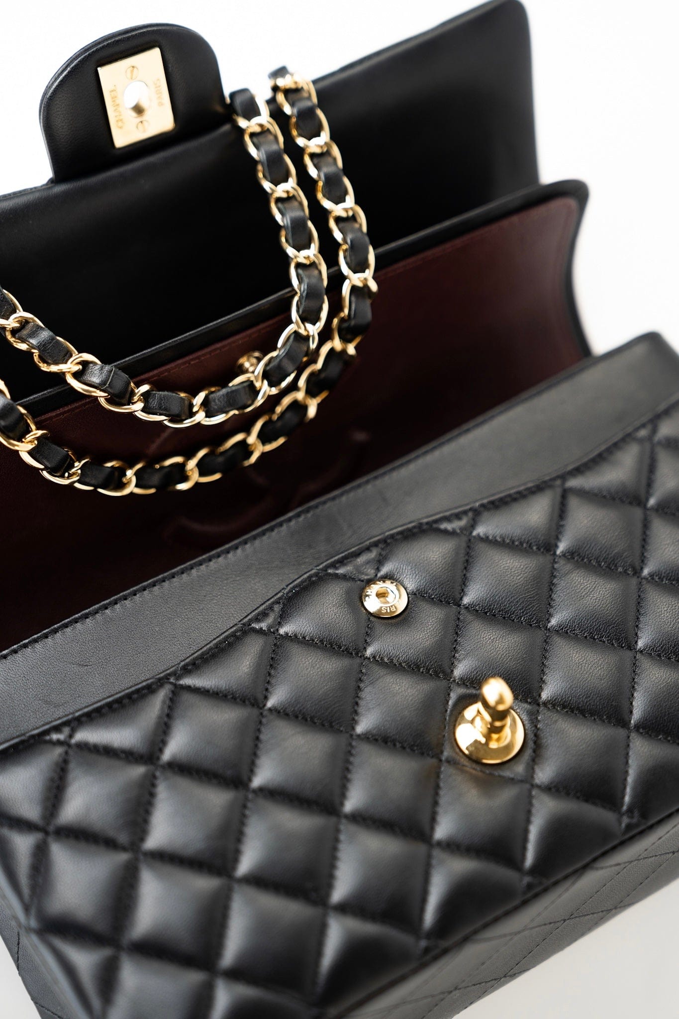 Black Lambskin Quilted Medium Classic Flap Gold Hardware