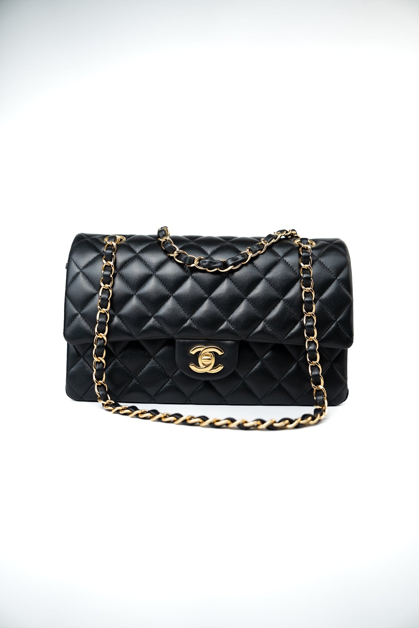 Black Lambskin Quilted Medium Classic Flap Gold Hardware