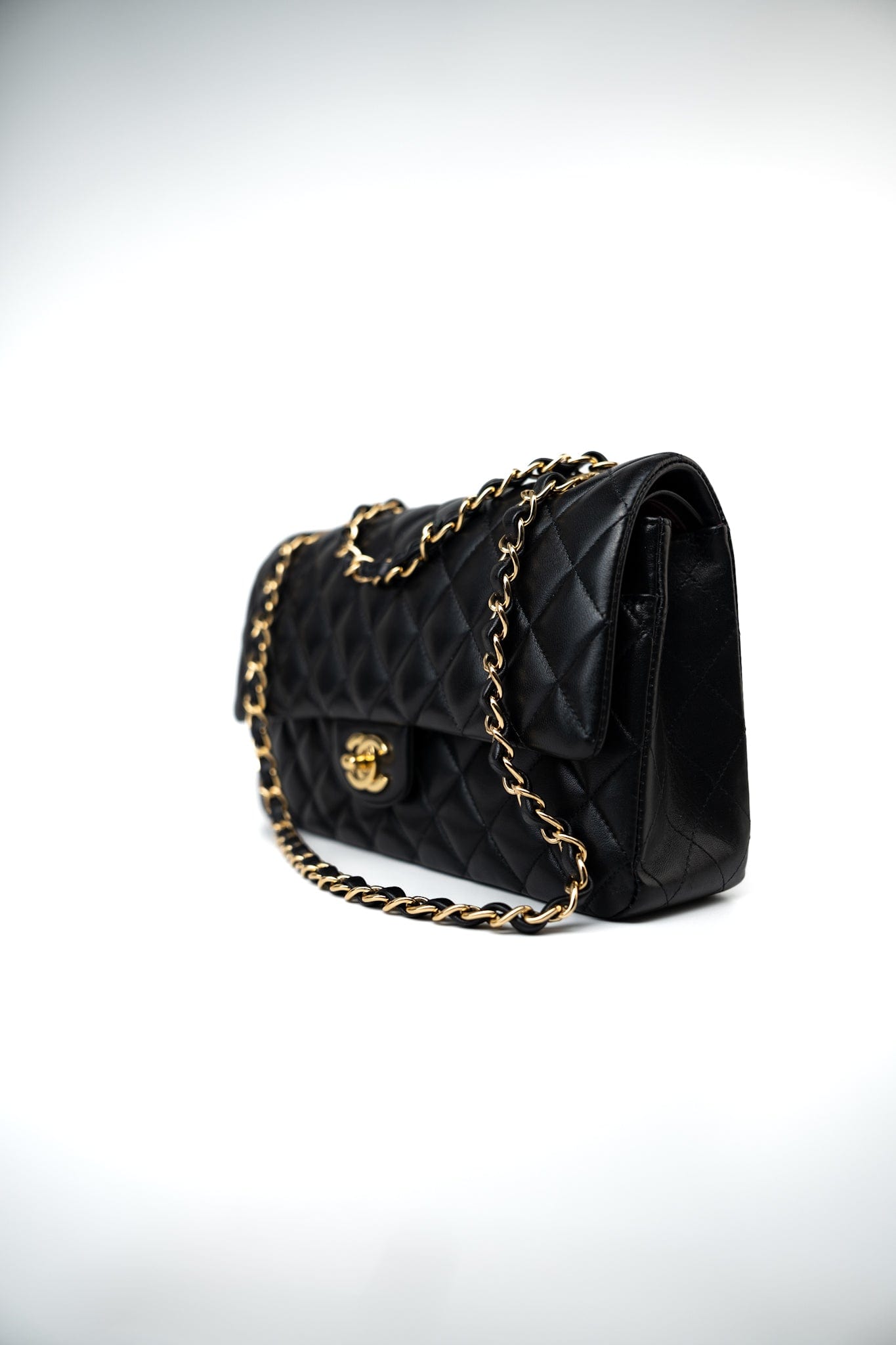 Black Lambskin Quilted Medium Classic Flap Gold Hardware
