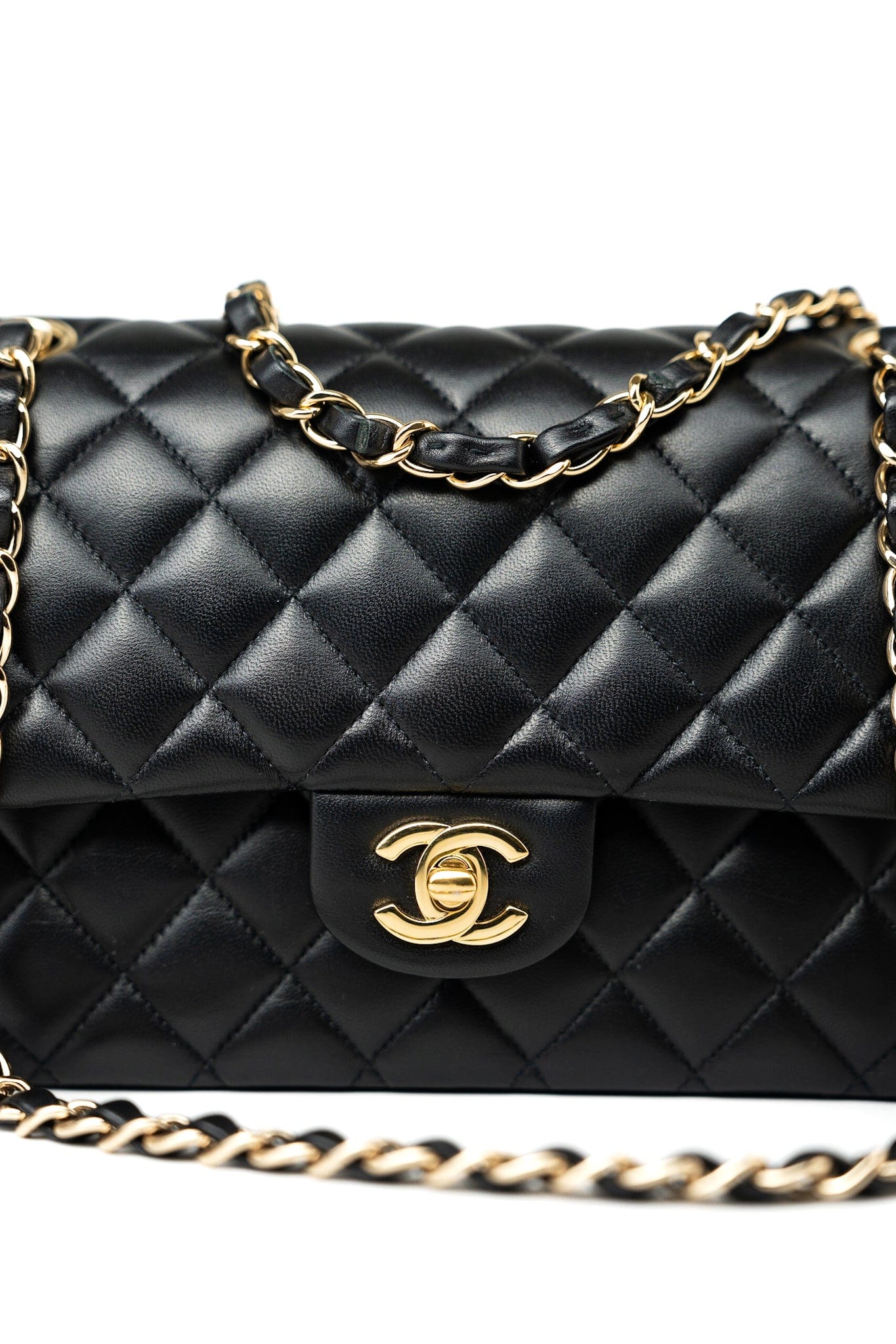 Black Lambskin Quilted Medium Classic Flap Gold Hardware