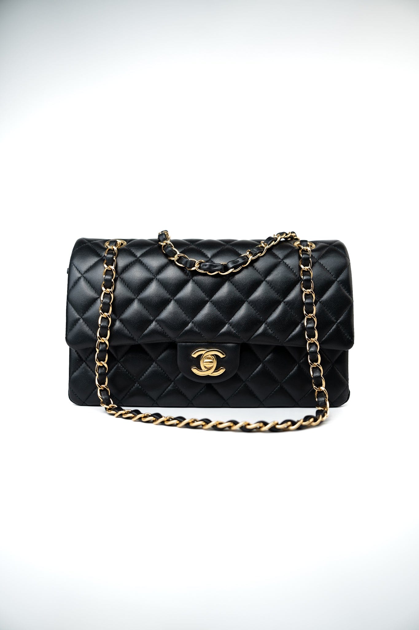 Black Lambskin Quilted Medium Classic Flap Gold Hardware