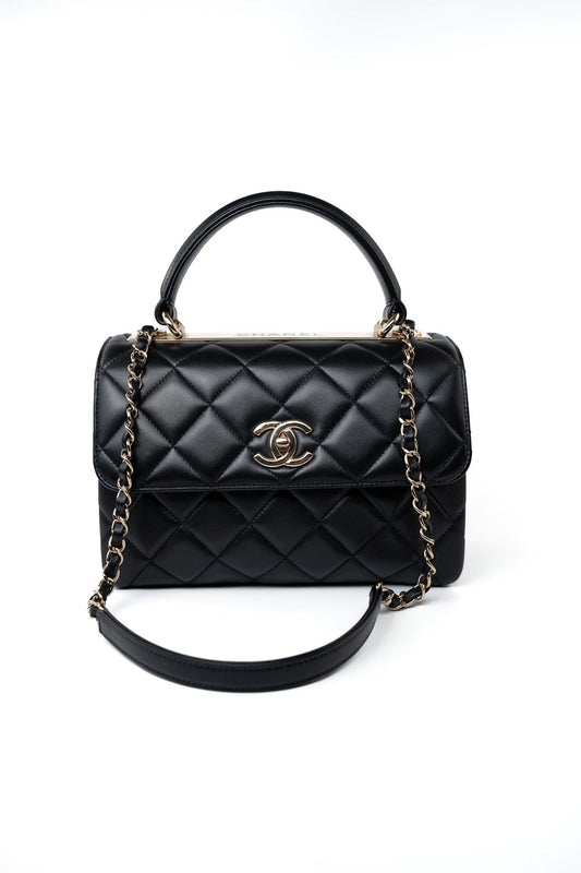 Black Lambskin Quilted Trendy CC Small Light Gold Hardware