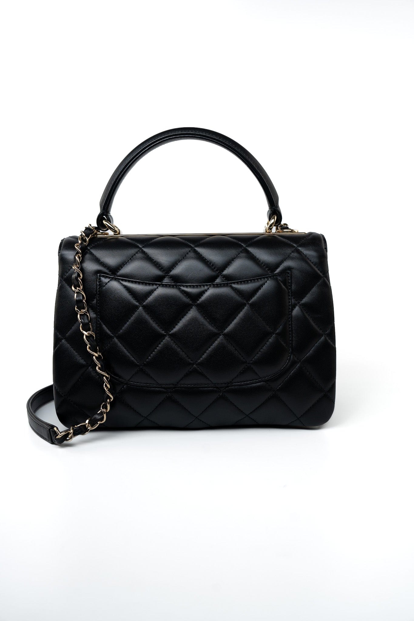 Black Lambskin Quilted Trendy CC Small Light Gold Hardware