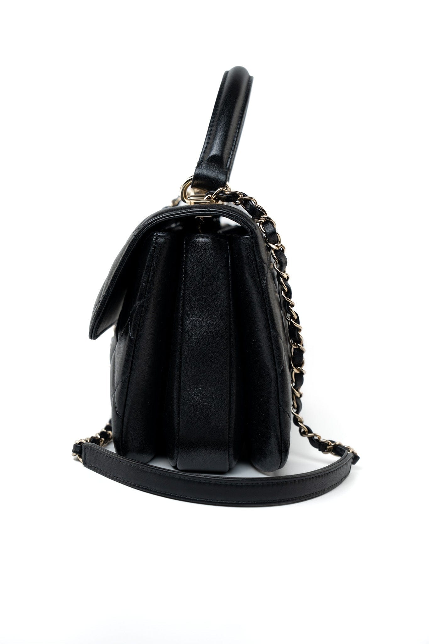 Black Lambskin Quilted Trendy CC Small Light Gold Hardware