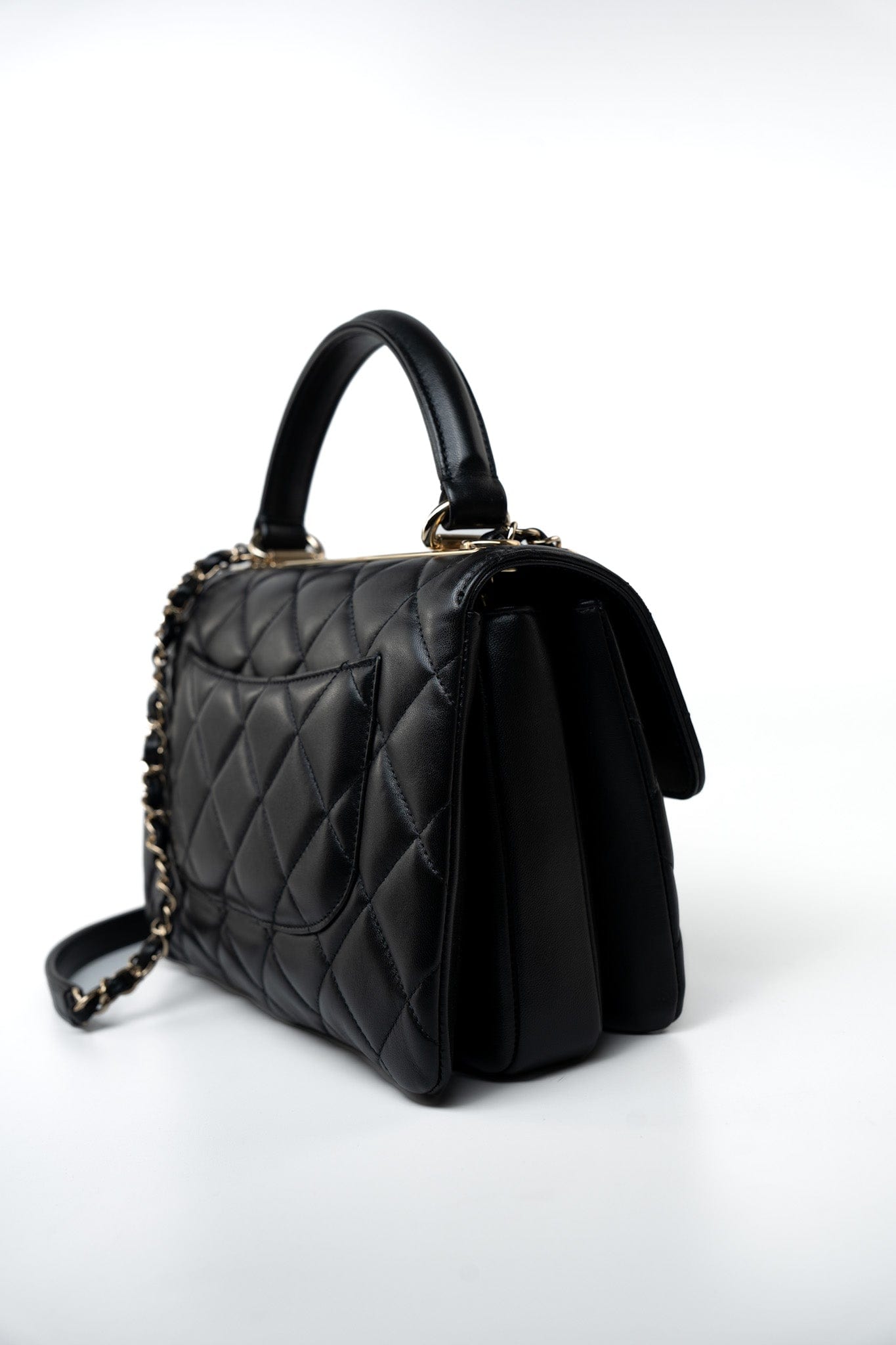Black Lambskin Quilted Trendy CC Small Light Gold Hardware