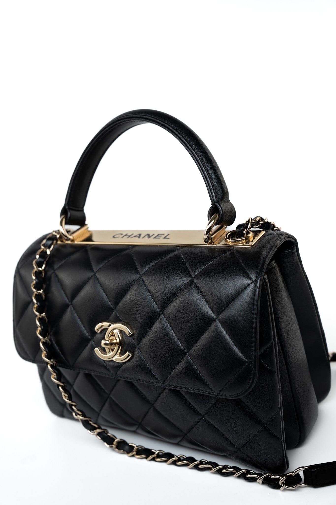 Black Lambskin Quilted Trendy CC Small Light Gold Hardware