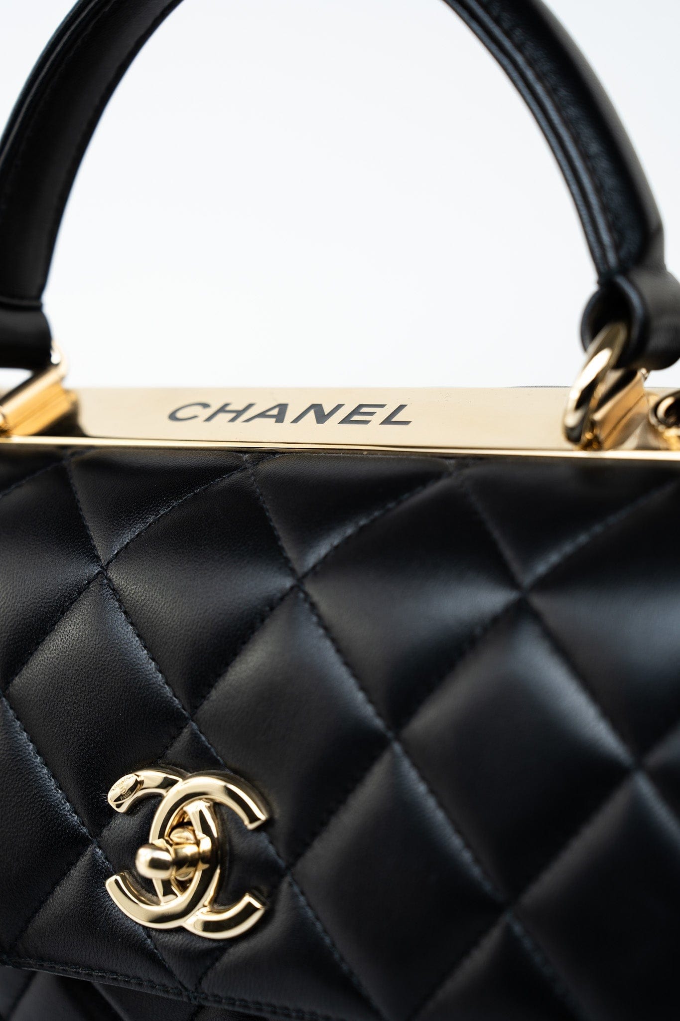 Black Lambskin Quilted Trendy CC Small Light Gold Hardware