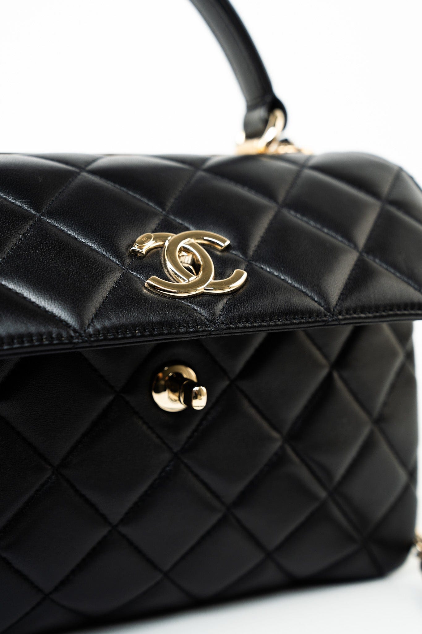 Black Lambskin Quilted Trendy CC Small Light Gold Hardware