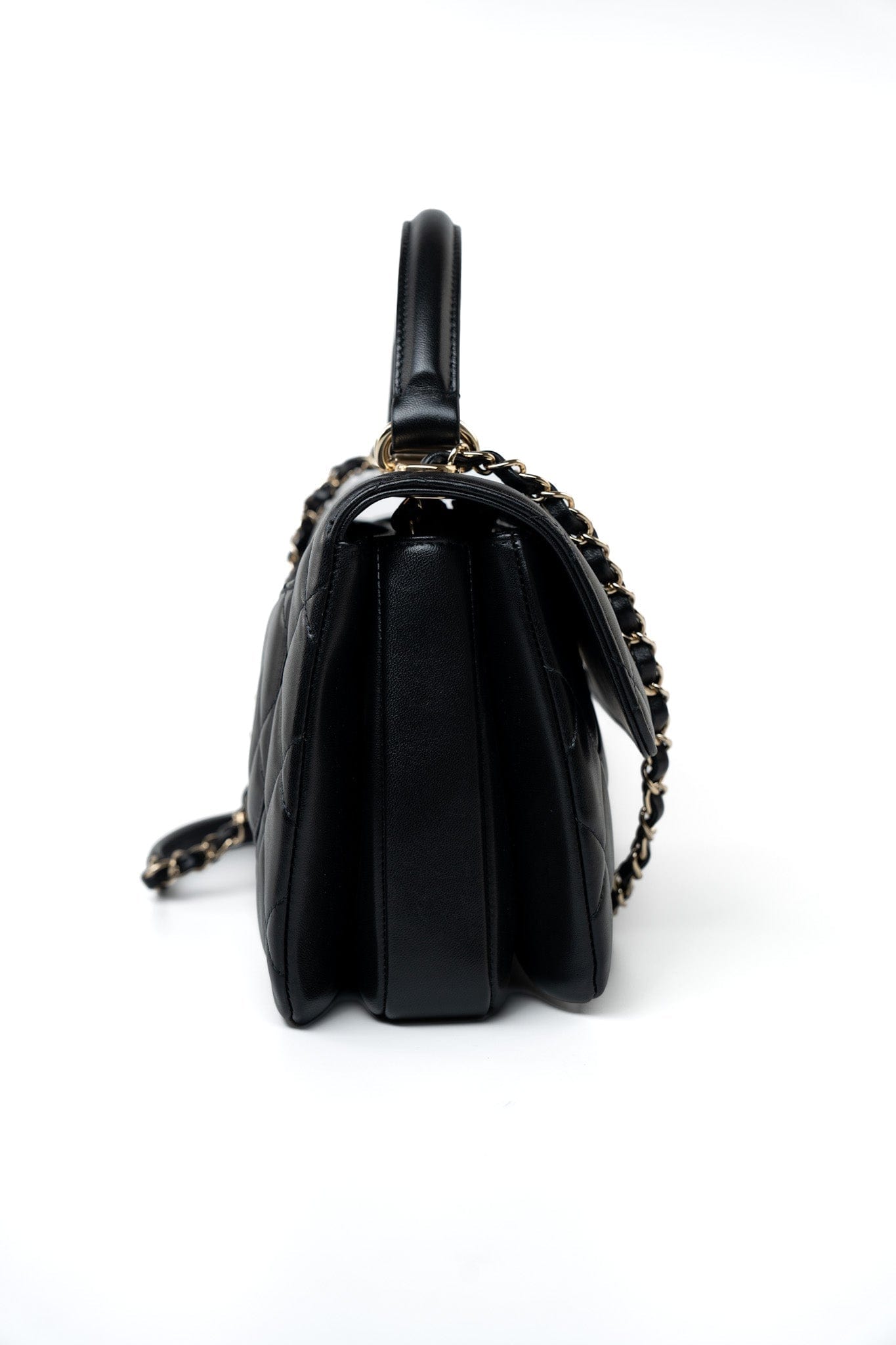 Black Lambskin Quilted Trendy CC Small Light Gold Hardware