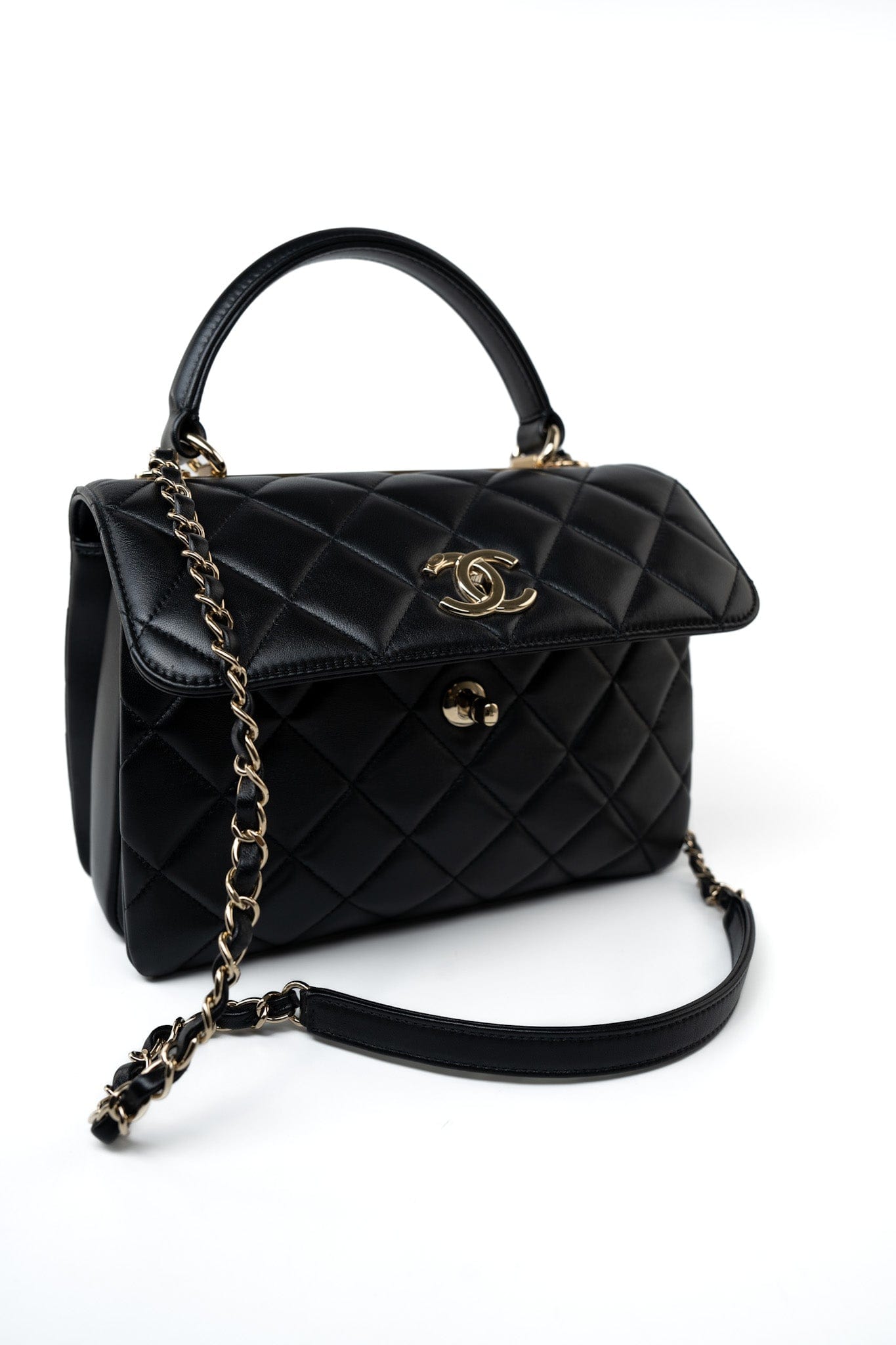 Black Lambskin Quilted Trendy CC Small Light Gold Hardware