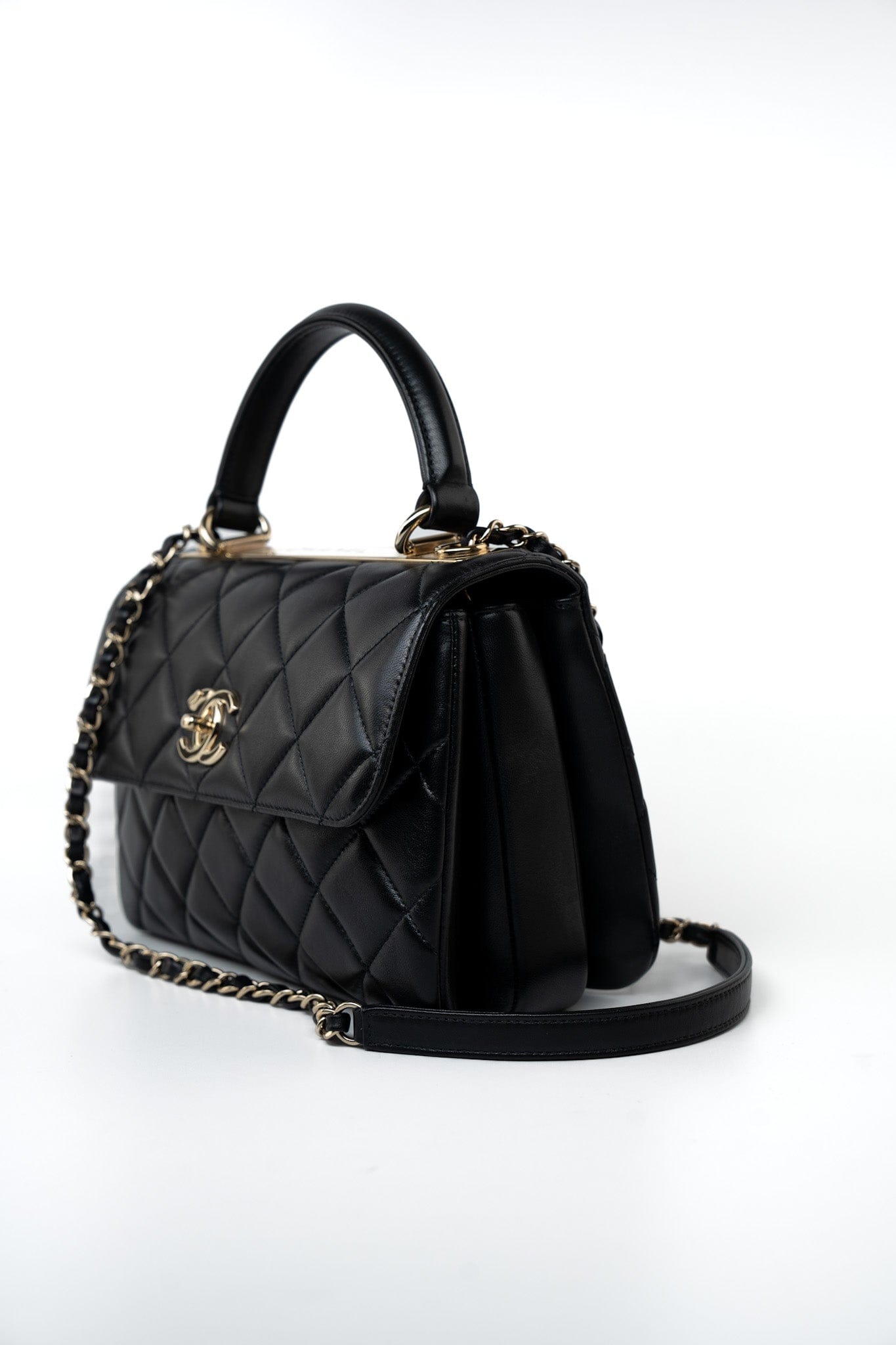 Black Lambskin Quilted Trendy CC Small Light Gold Hardware