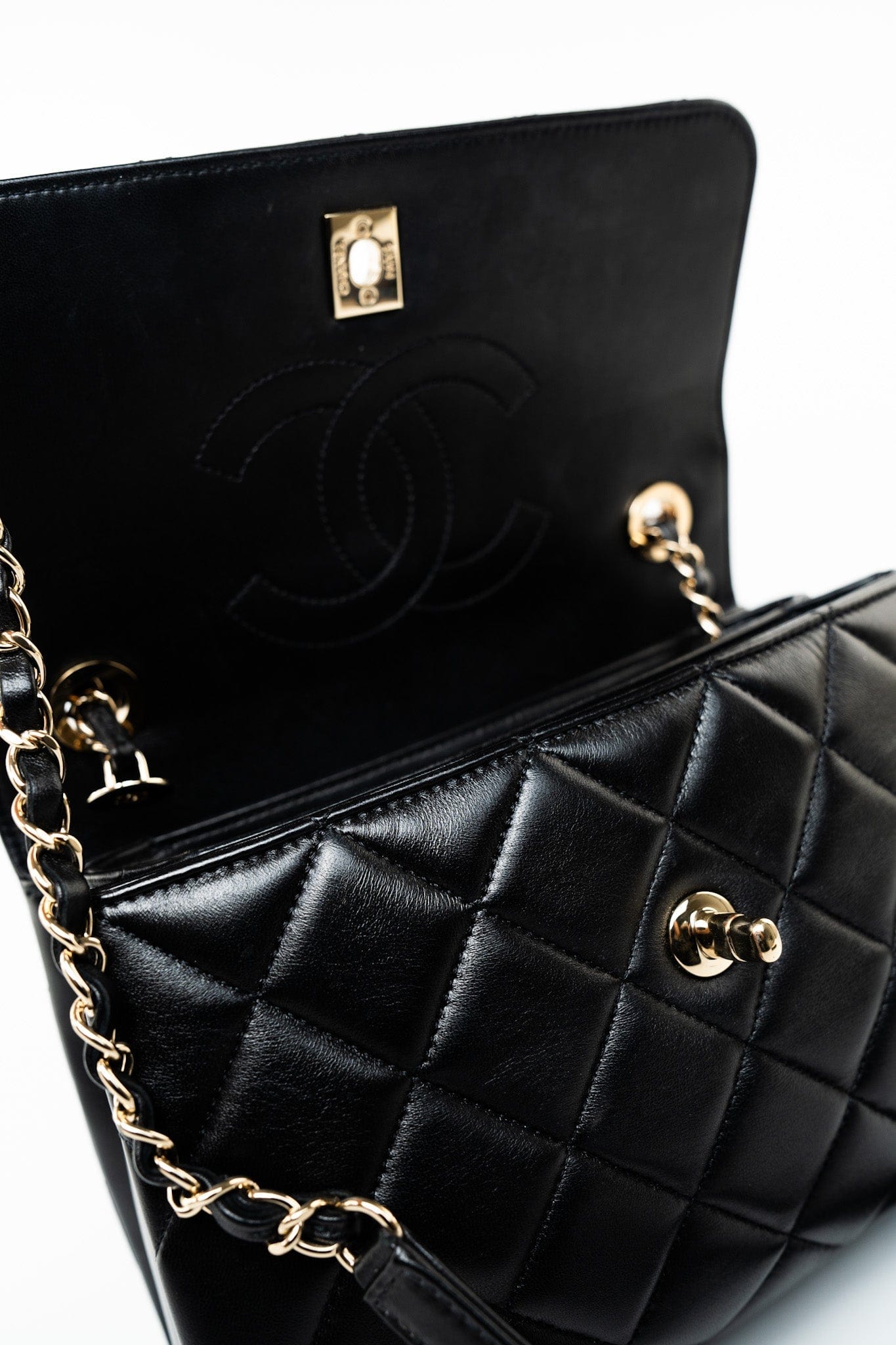 Black Lambskin Quilted Trendy CC Small Light Gold Hardware