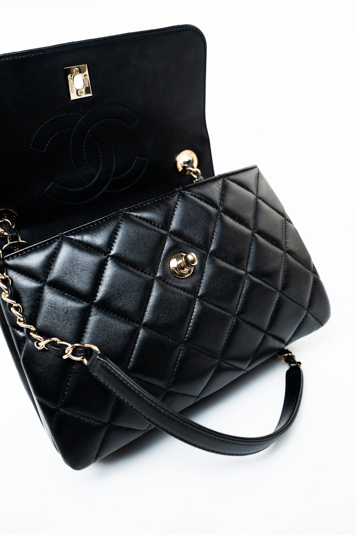 Black Lambskin Quilted Trendy CC Small Light Gold Hardware