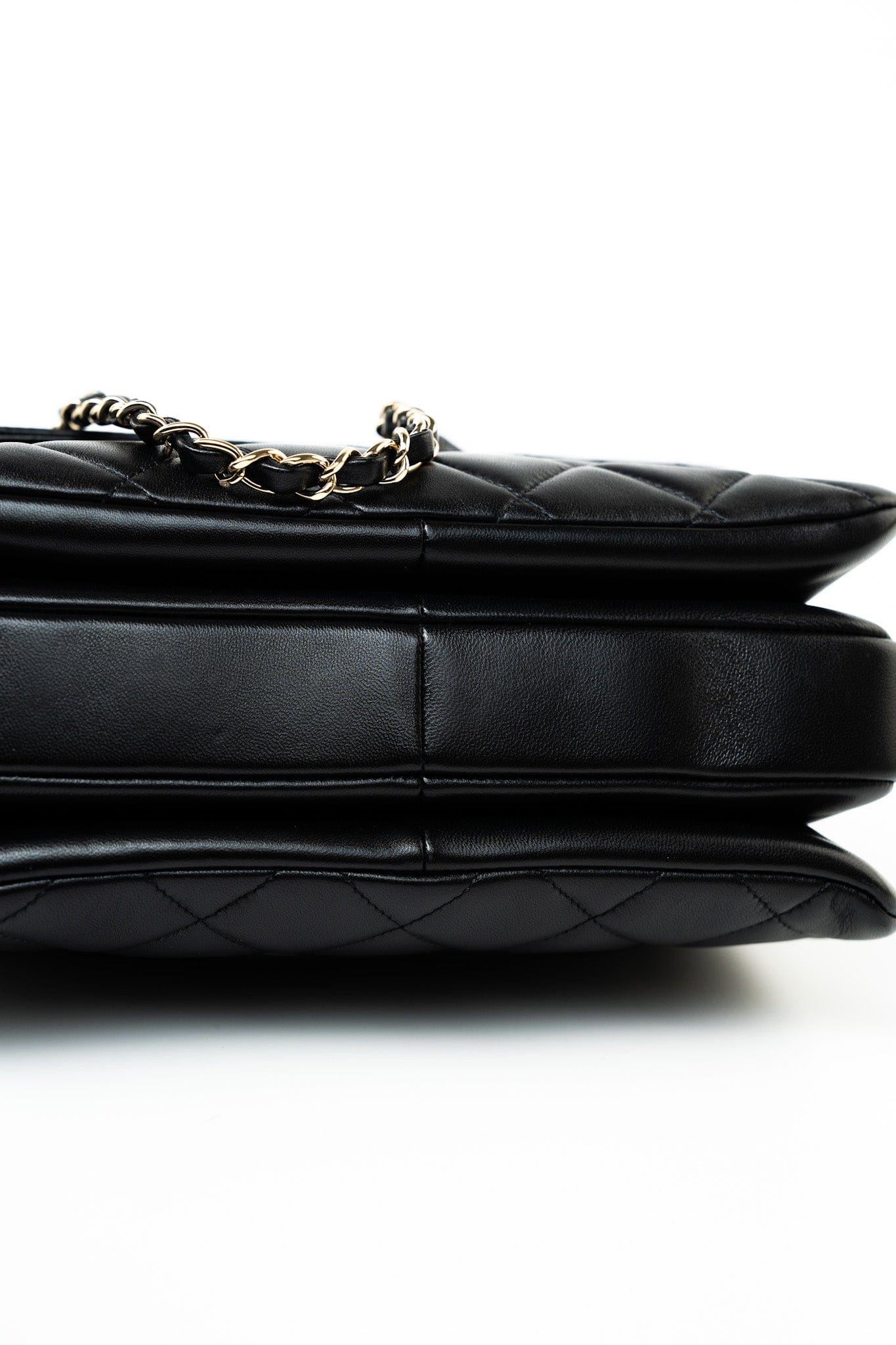 Black Lambskin Quilted Trendy CC Small Light Gold Hardware