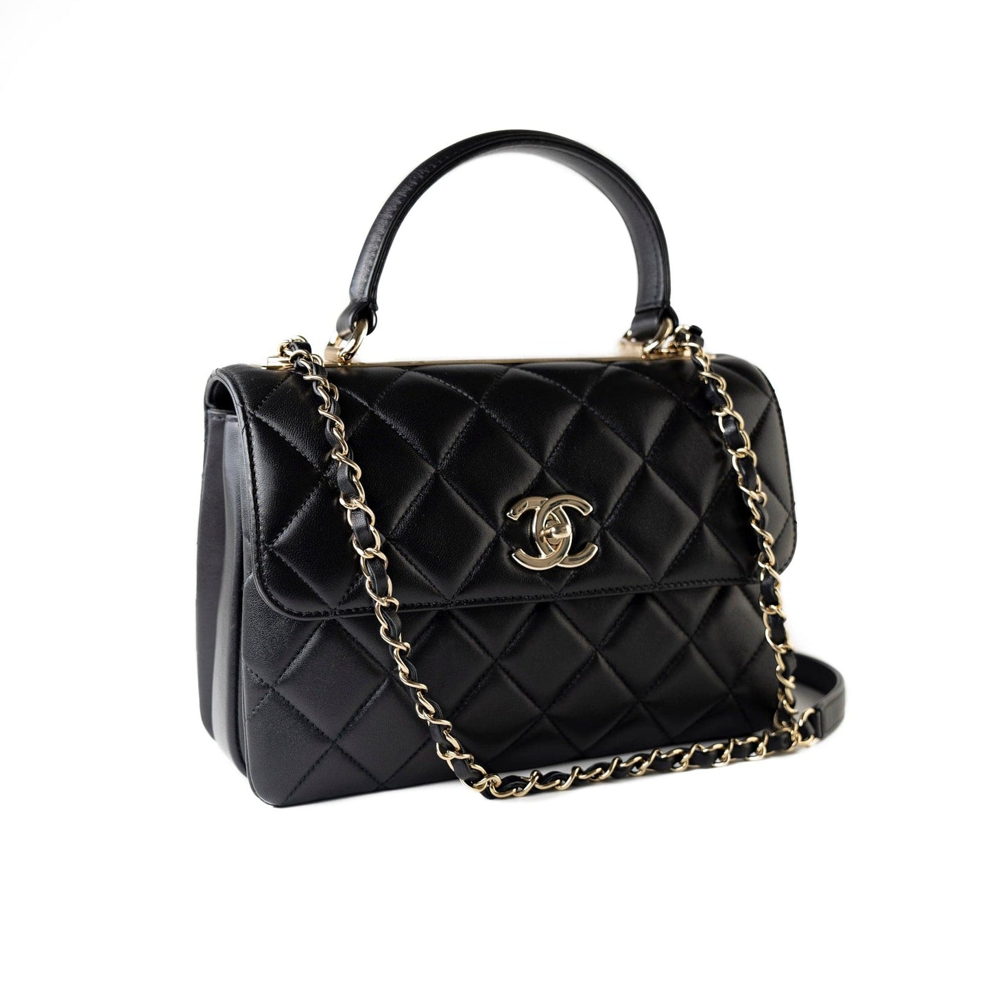 Black Lambskin Quilted Trendy CC Small Light Gold Hardware