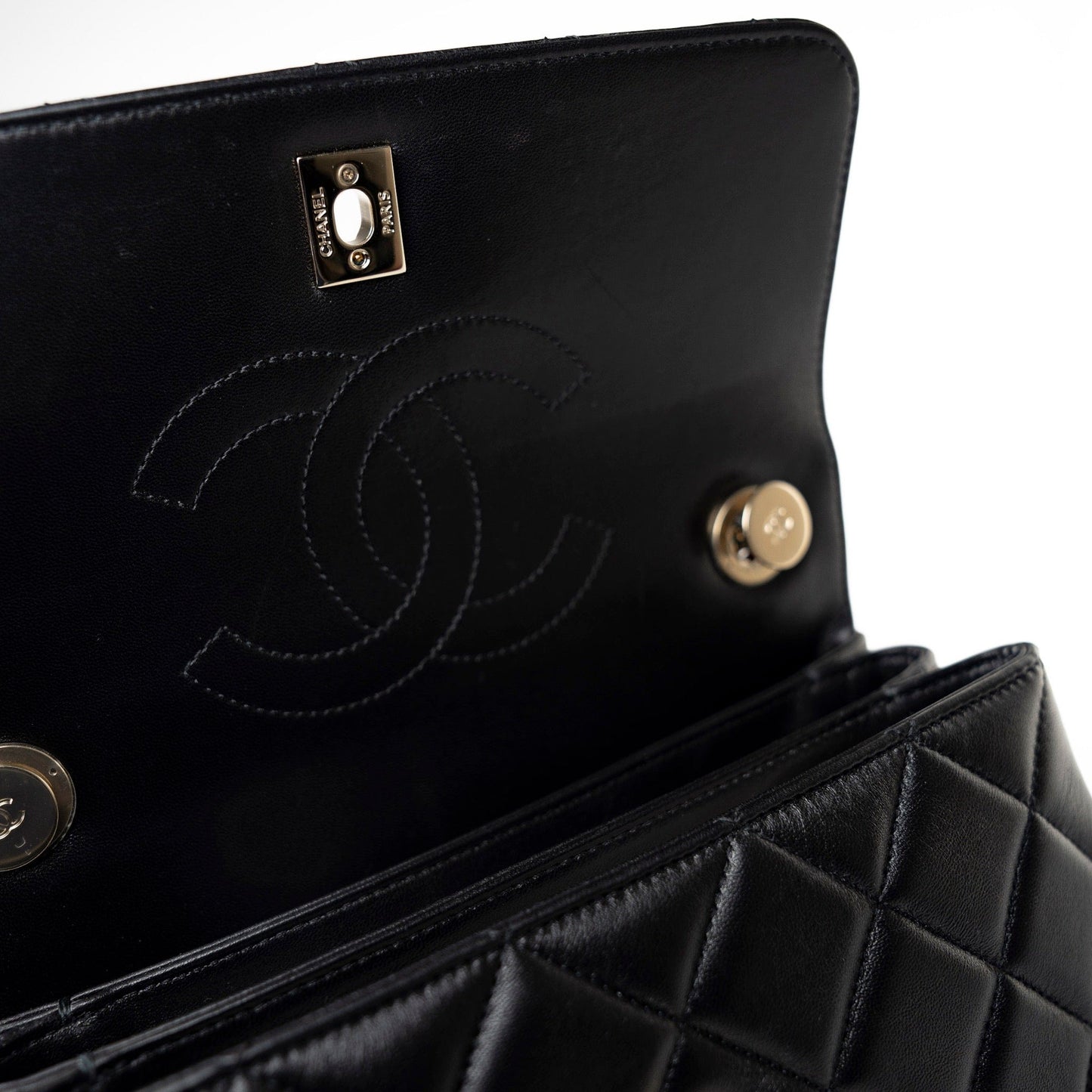 Black Lambskin Quilted Trendy CC Small Light Gold Hardware