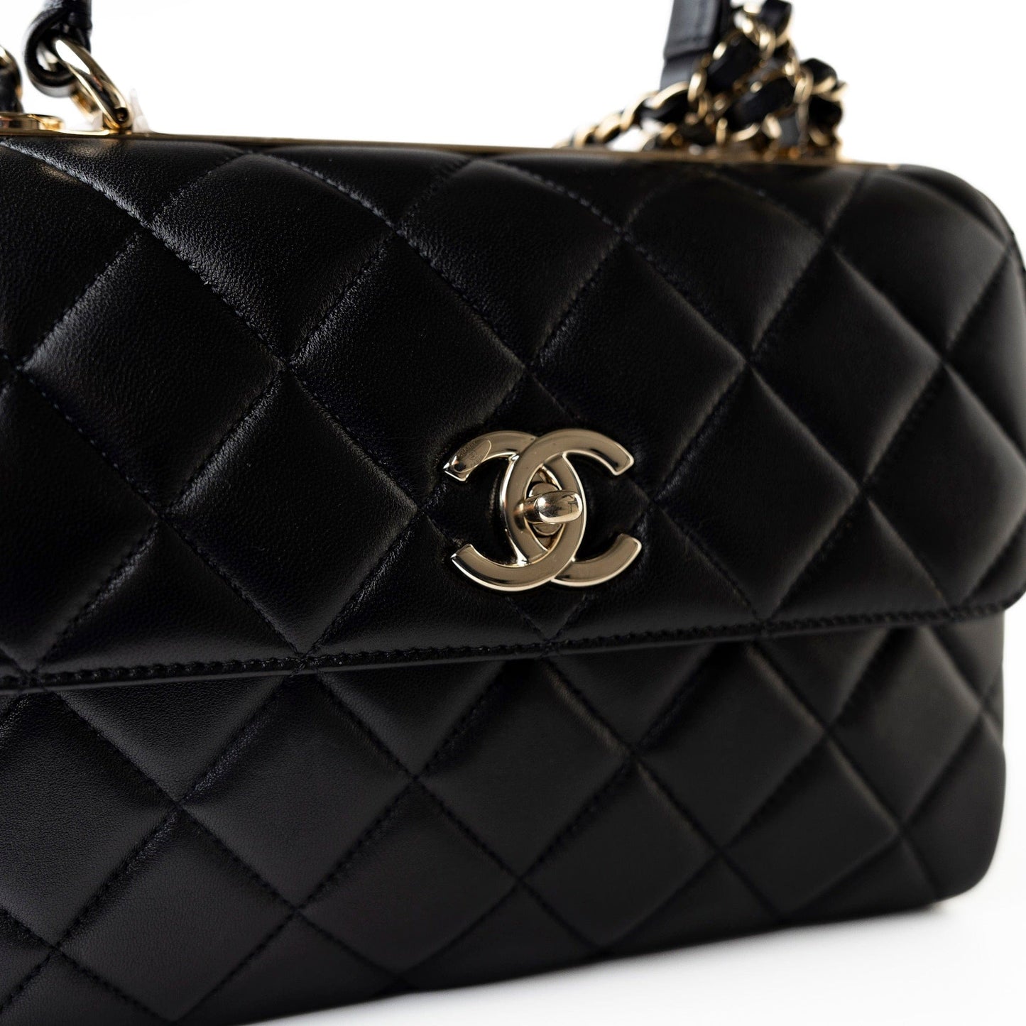 Black Lambskin Quilted Trendy CC Small Light Gold Hardware