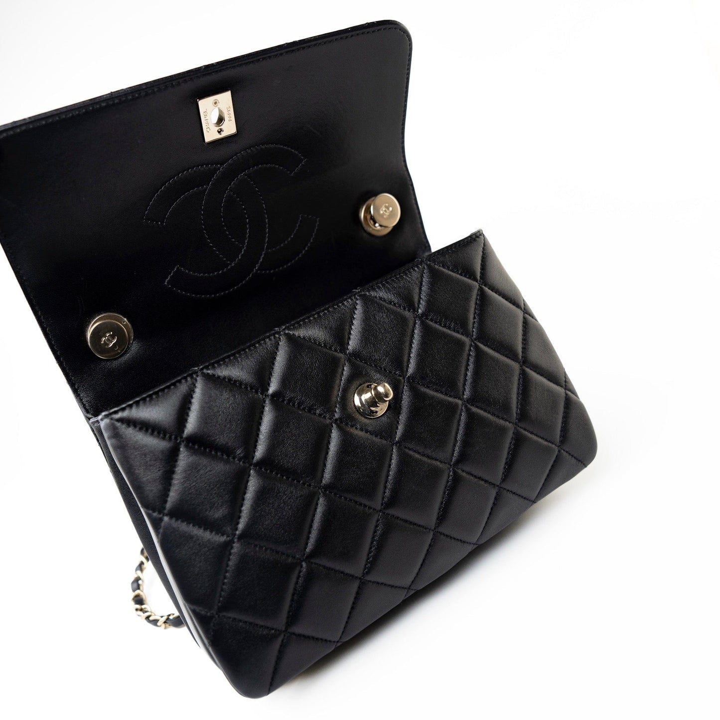 Black Lambskin Quilted Trendy CC Small Light Gold Hardware