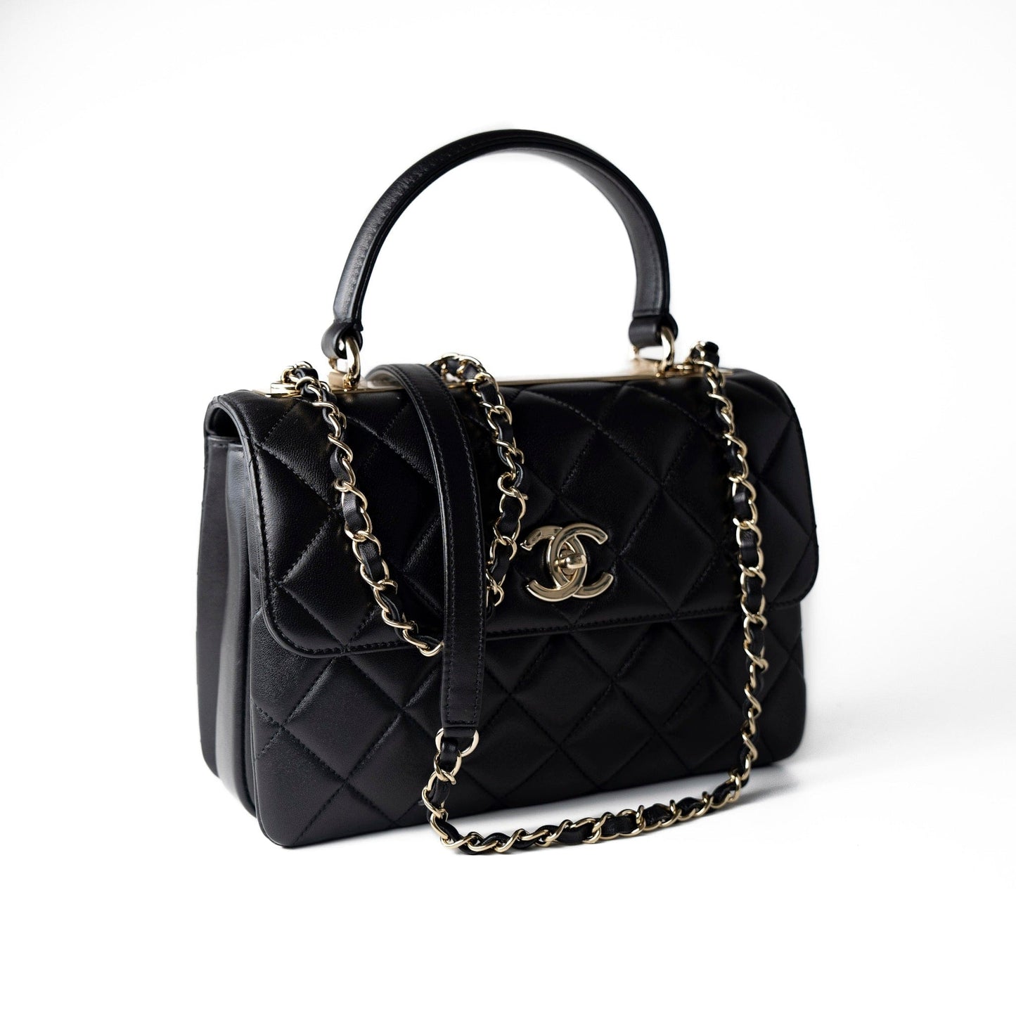 Black Lambskin Quilted Trendy CC Small Light Gold Hardware