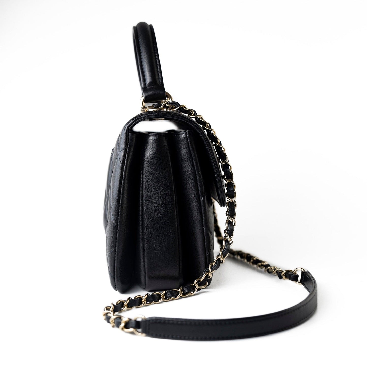 Black Lambskin Quilted Trendy CC Small Light Gold Hardware