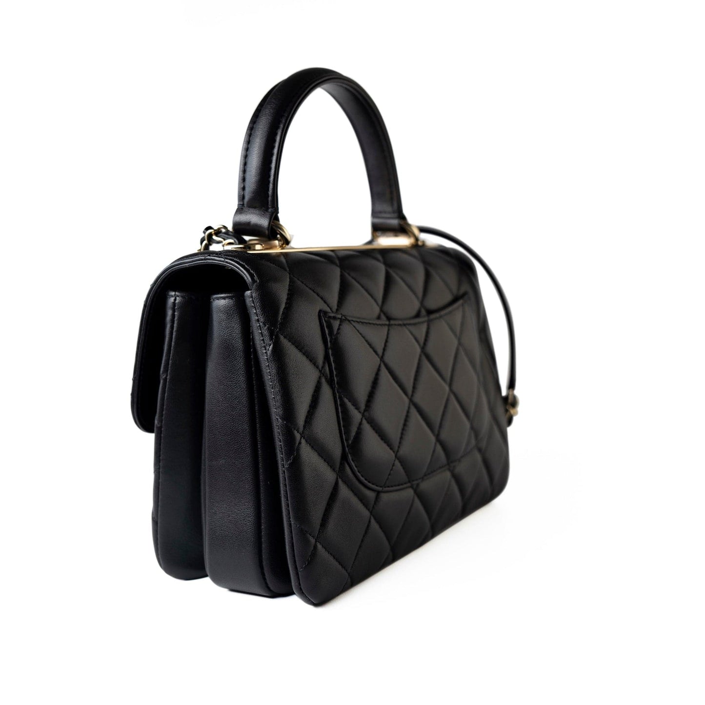 Black Lambskin Quilted Trendy CC Small Light Gold Hardware
