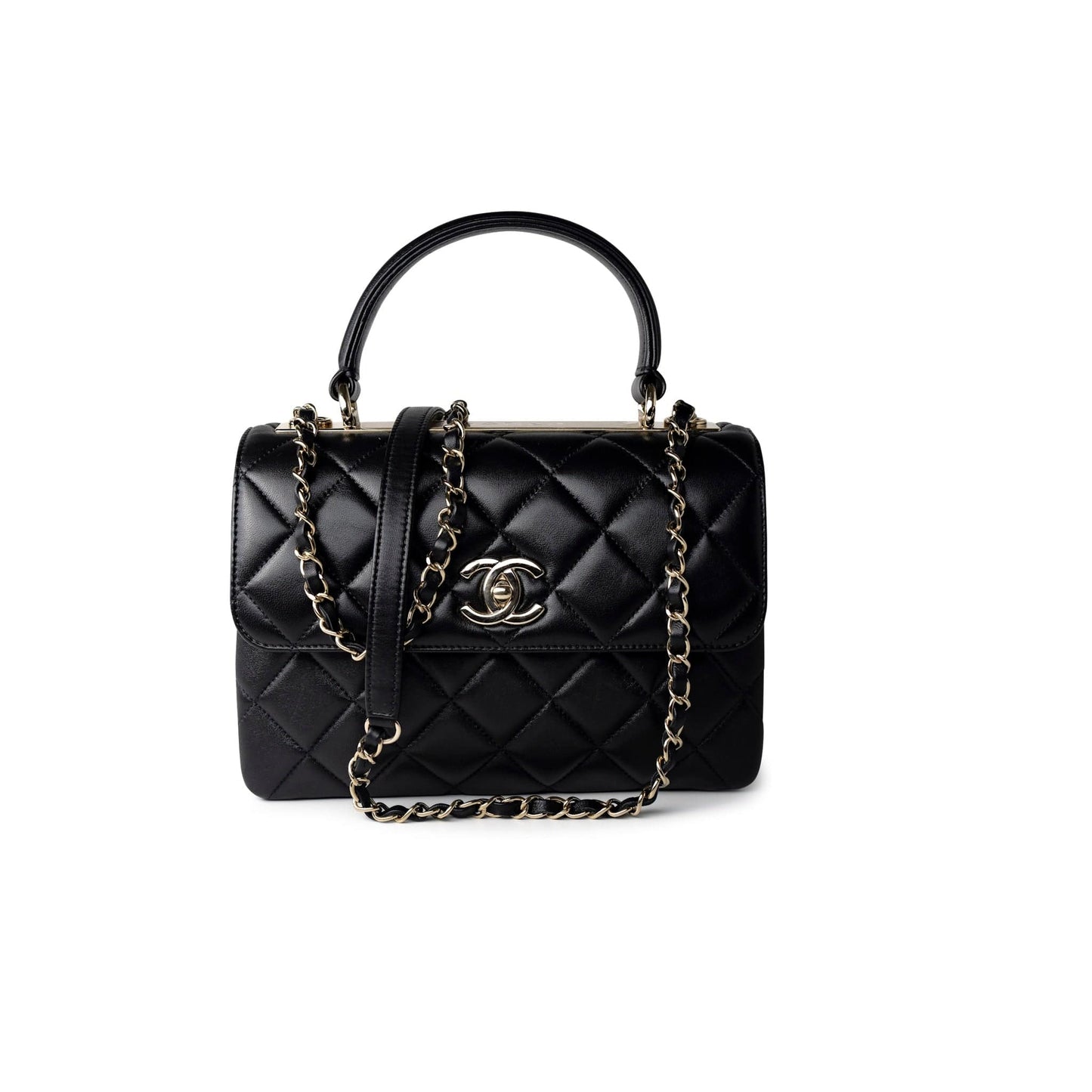 Black Lambskin Quilted Trendy CC Small Light Gold Hardware