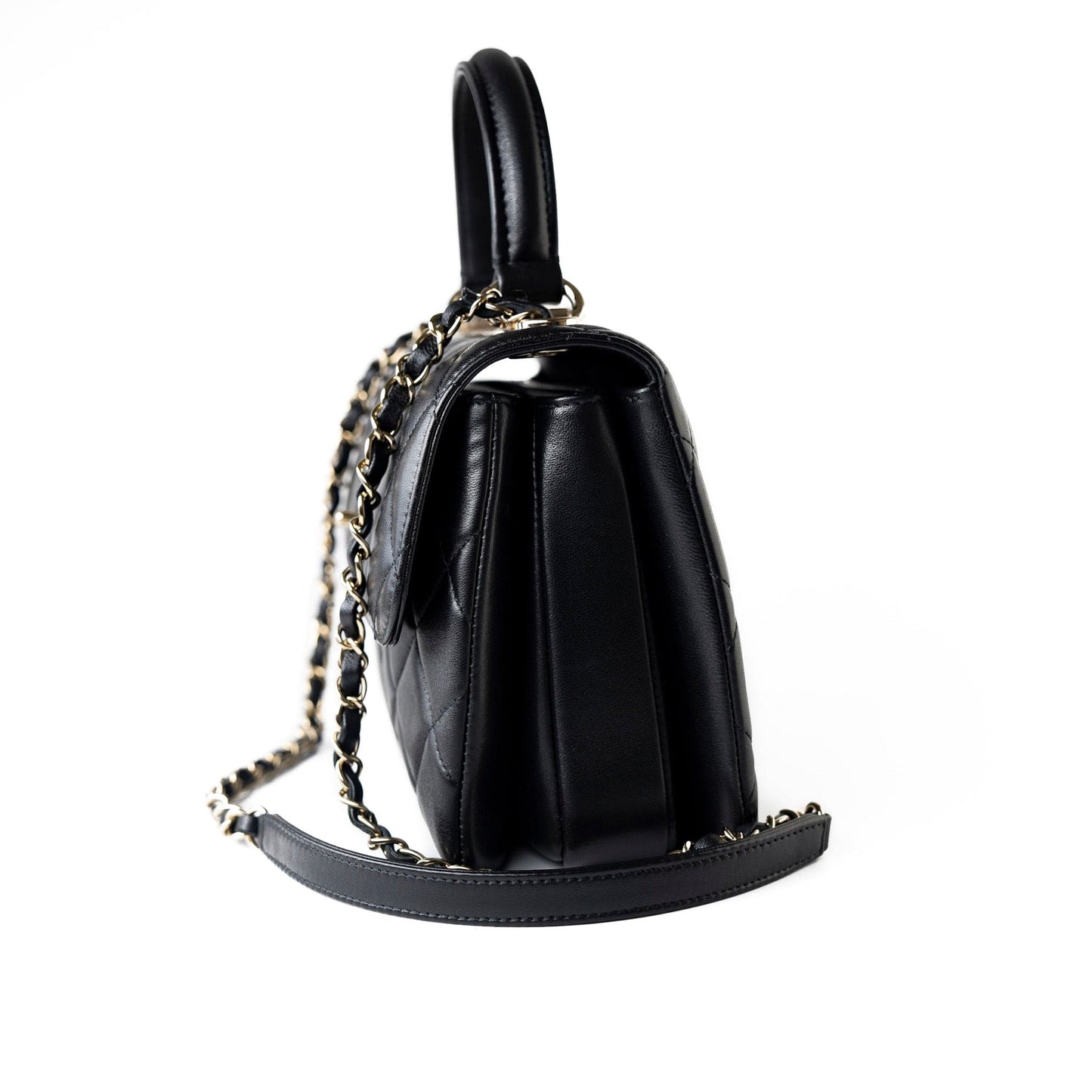 Black Lambskin Quilted Trendy CC Small Light Gold Hardware