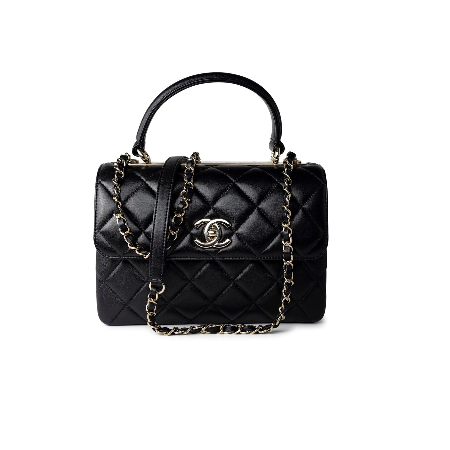 Black Lambskin Quilted Trendy CC Small Light Gold Hardware