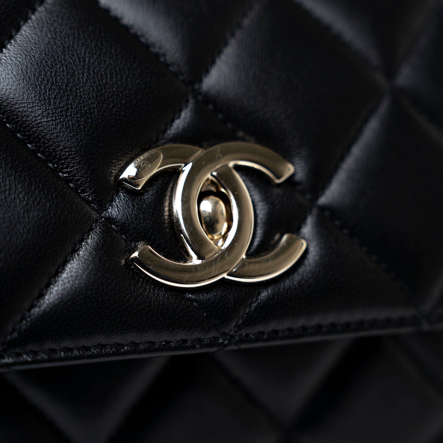 Black Lambskin Quilted Trendy CC Small Light Gold Hardware