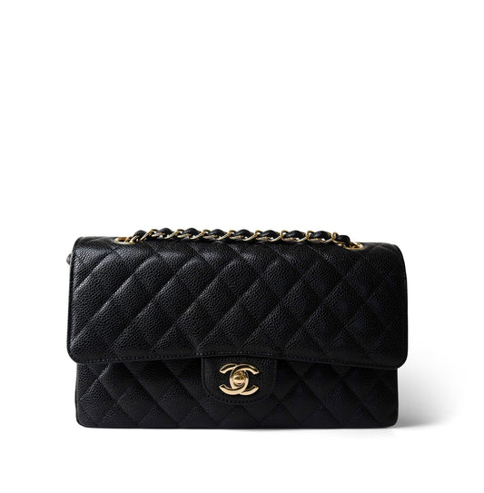 Medium Black Caviar Quilted Classic Flap Gold Hardware