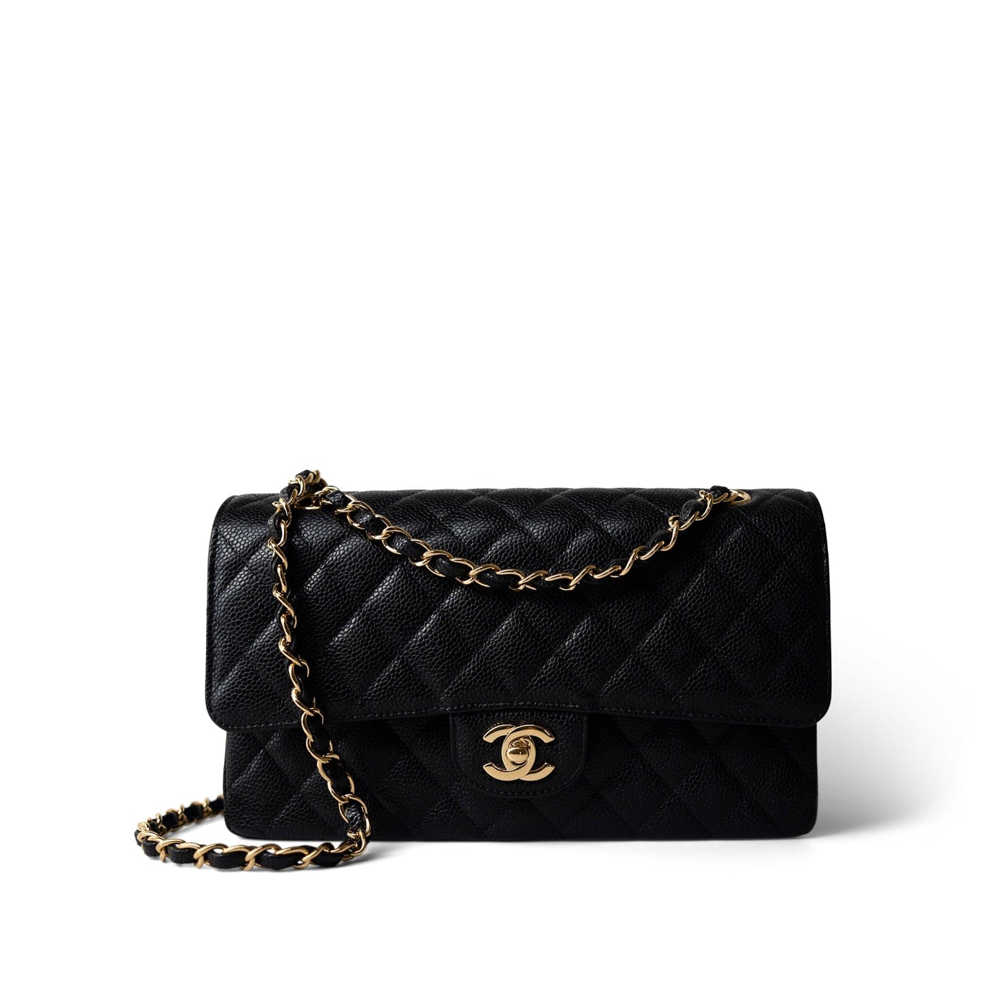 Medium Black Caviar Quilted Classic Flap Gold Hardware