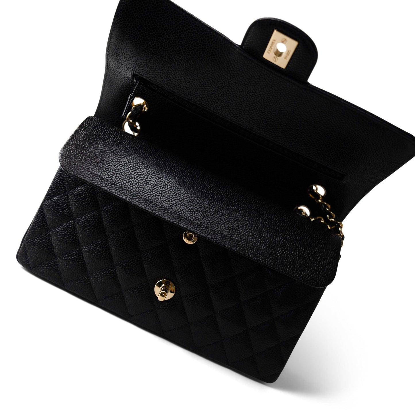 Medium Black Caviar Quilted Classic Flap Gold Hardware