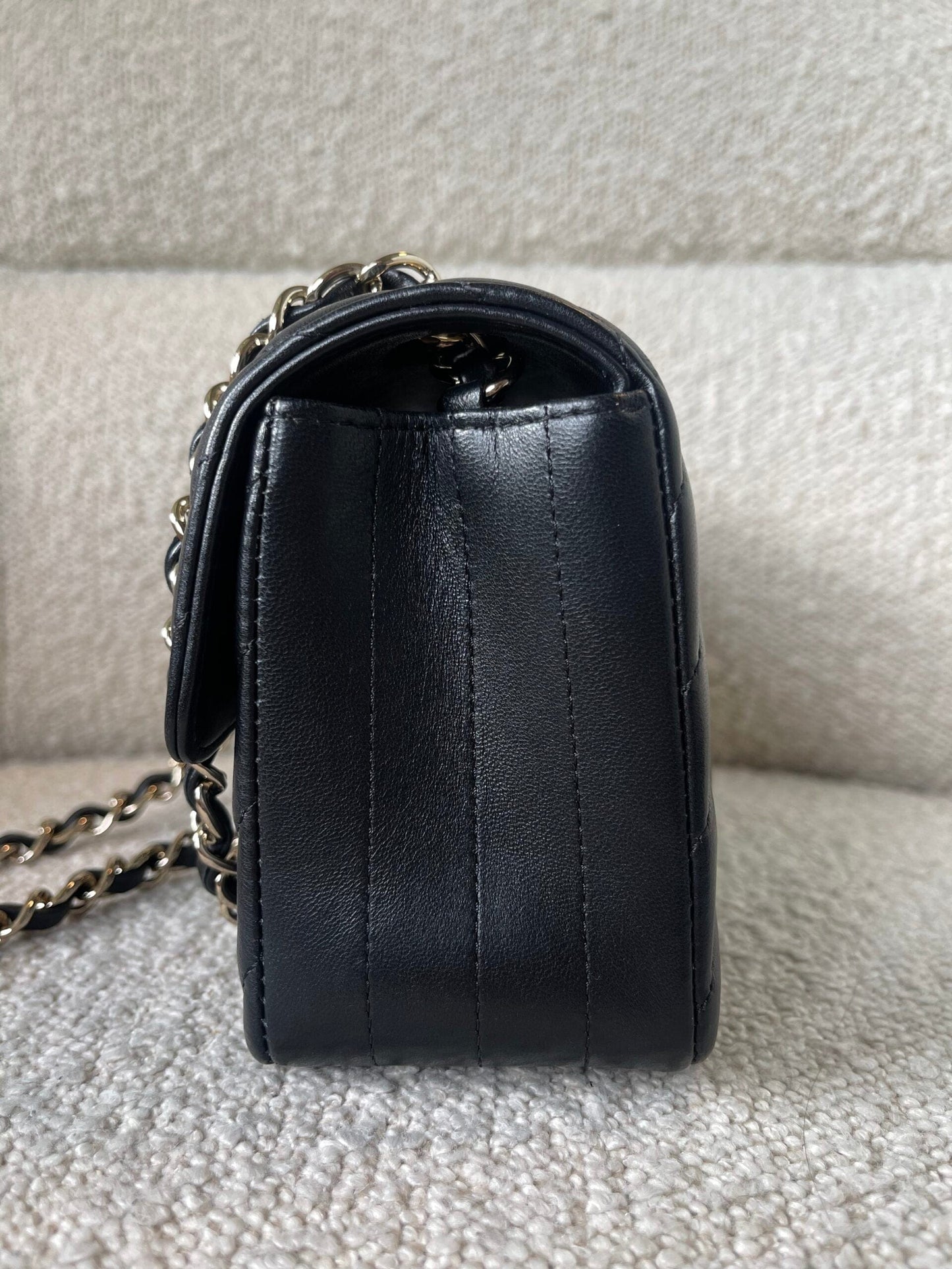 Black Mini Rectangular Lambskin Chevron Light Gold Hardware