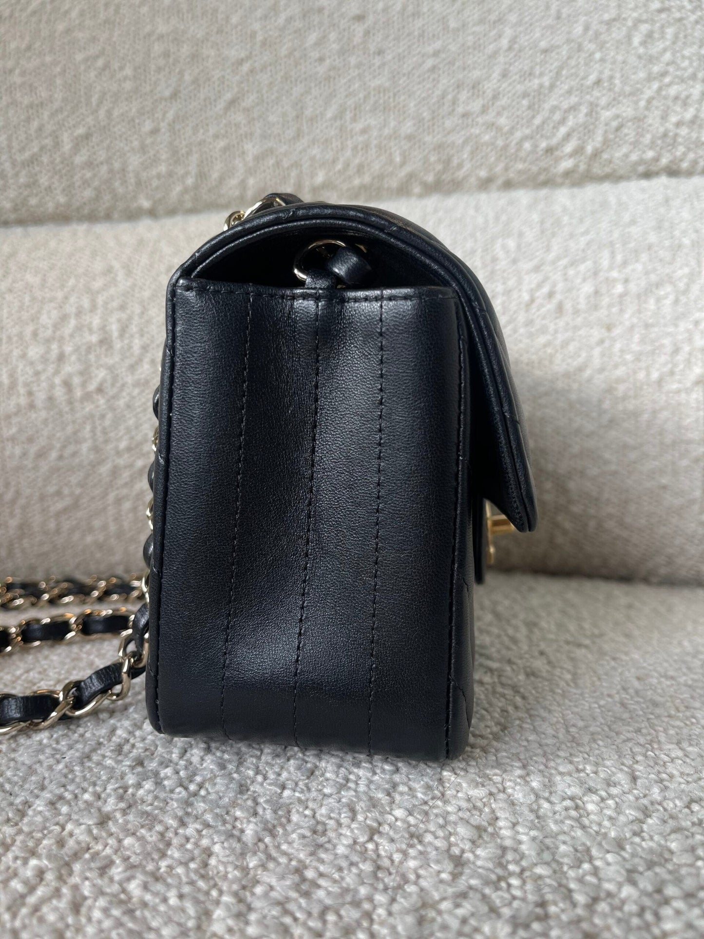 Black Mini Rectangular Lambskin Chevron Light Gold Hardware
