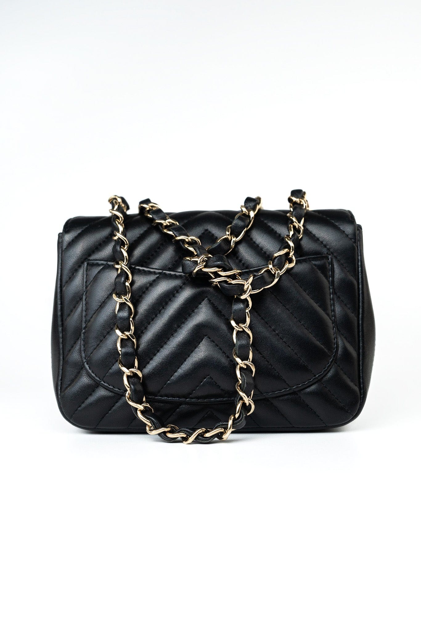 Mini Square Black Lambskin Chevron Flap LGHW