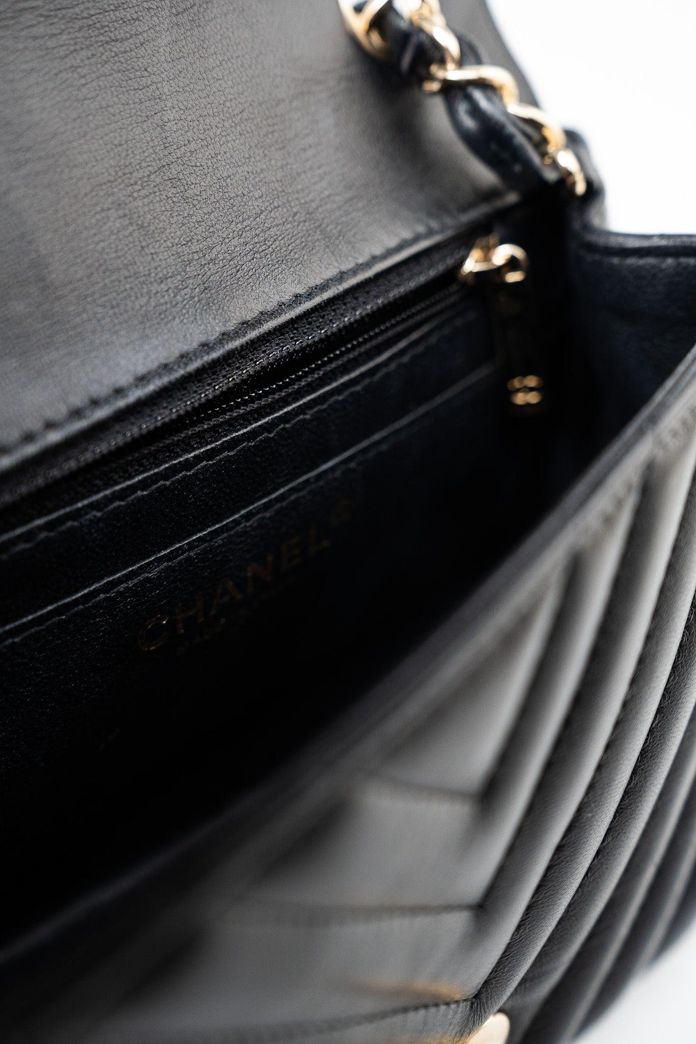 Mini Square Black Lambskin Chevron Flap LGHW