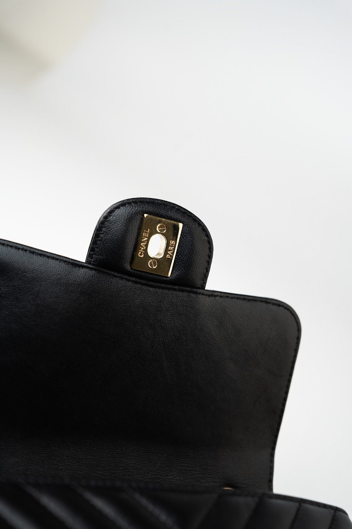 Mini Square Black Lambskin Chevron Flap LGHW