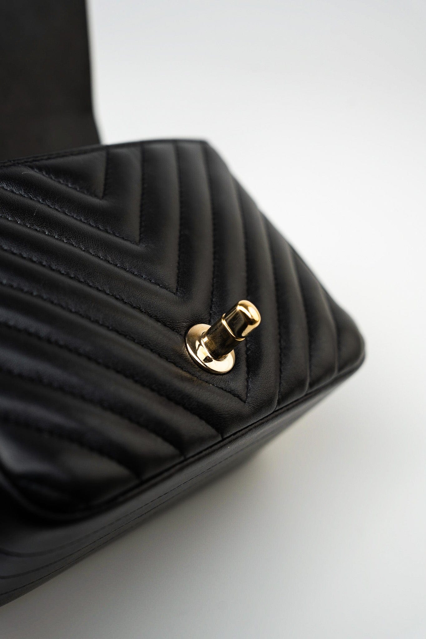 Mini Square Black Lambskin Chevron Flap LGHW