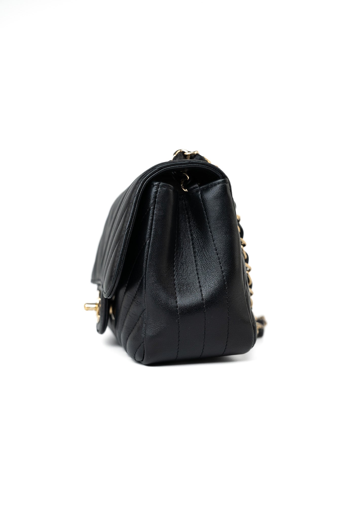 Mini Square Black Lambskin Chevron Flap LGHW