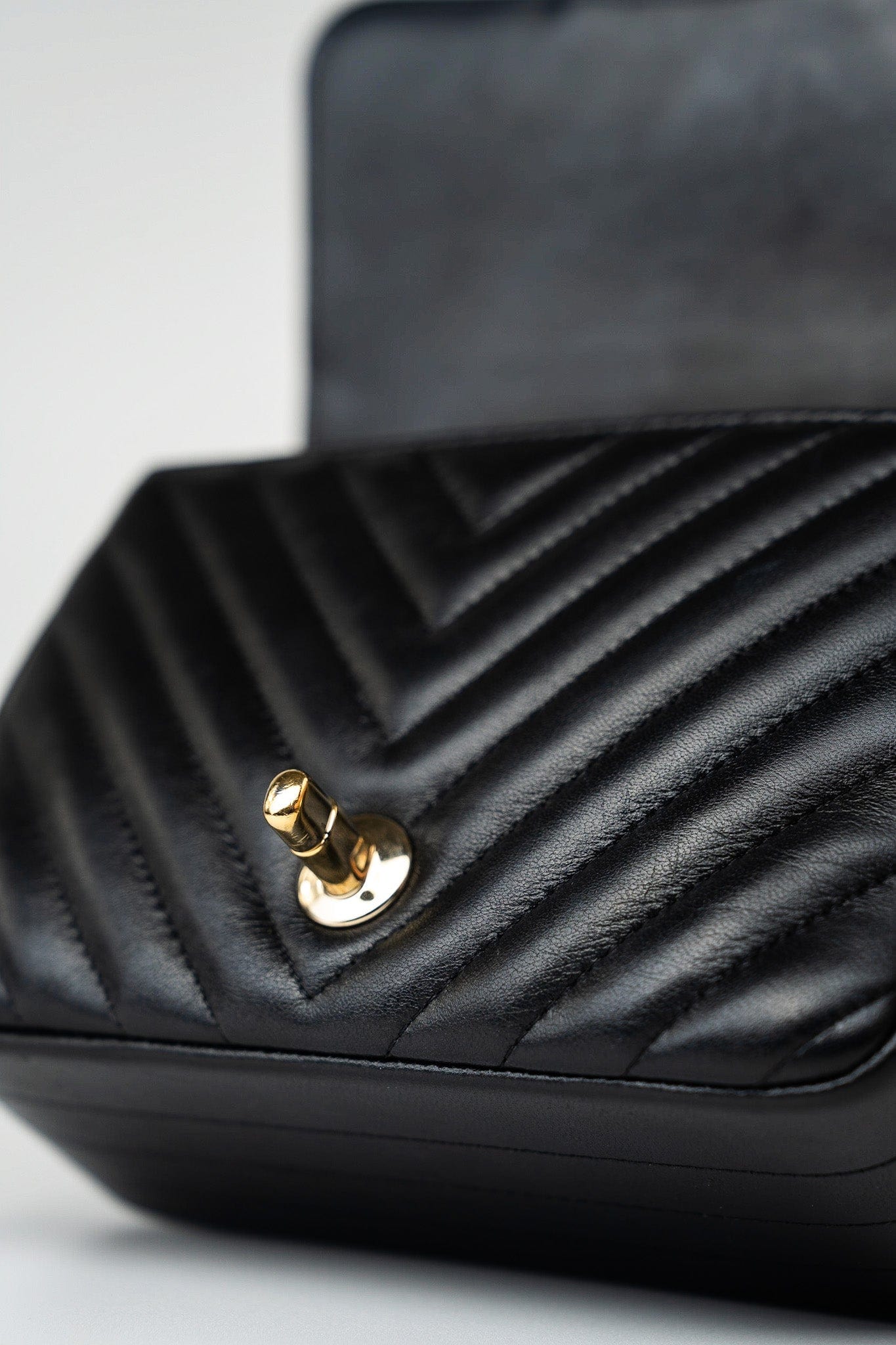 Mini Square Black Lambskin Chevron Flap LGHW