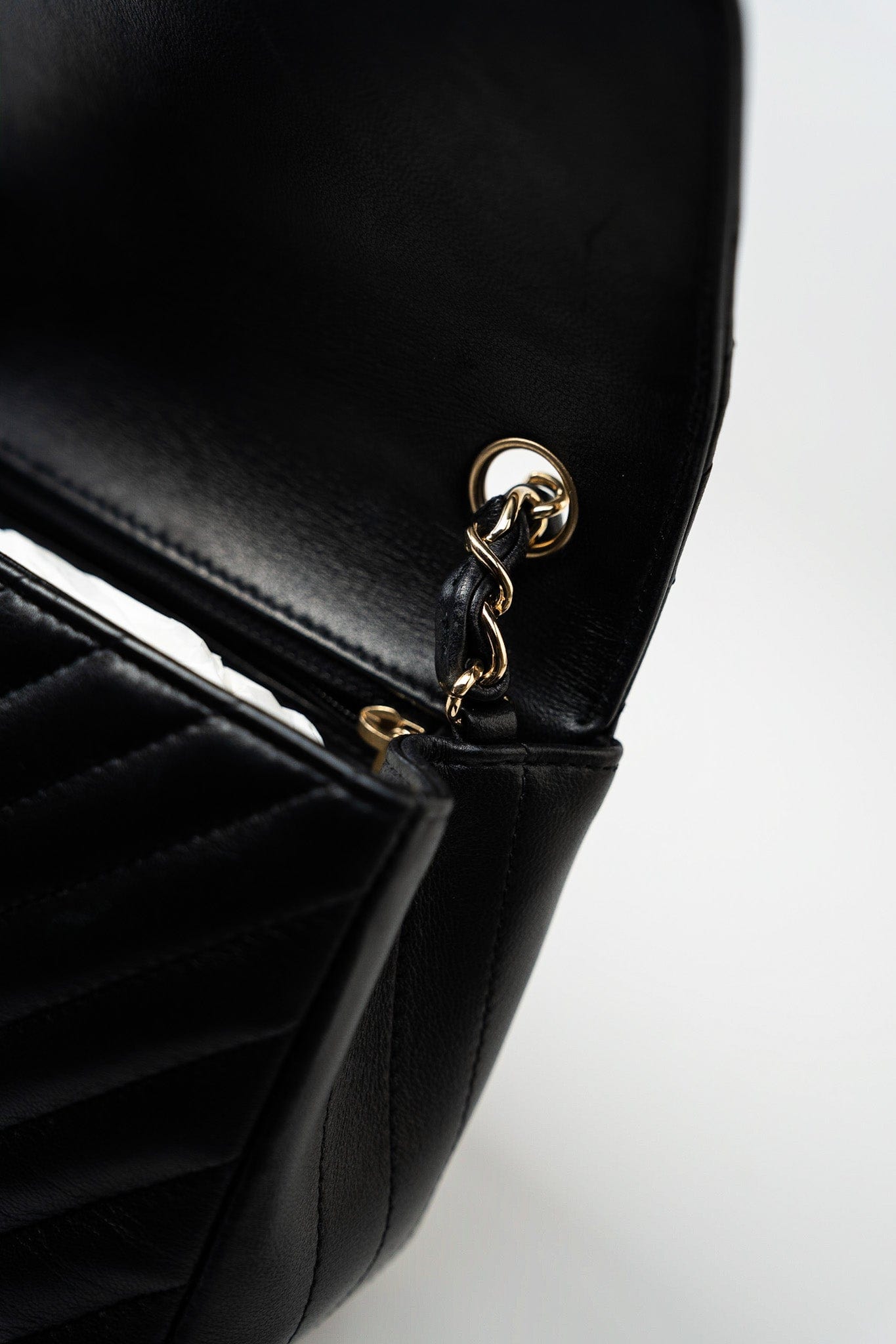 Mini Square Black Lambskin Chevron Flap LGHW