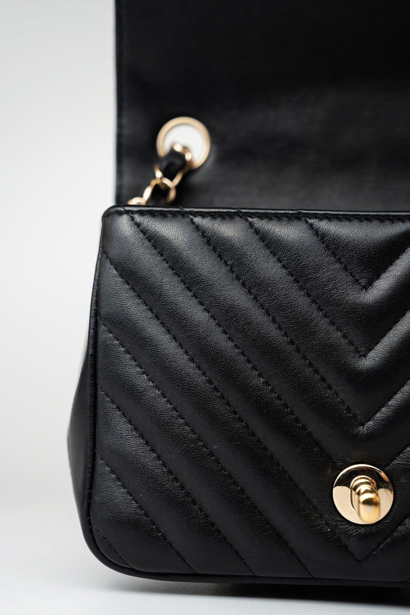 Mini Square Black Lambskin Chevron Flap LGHW