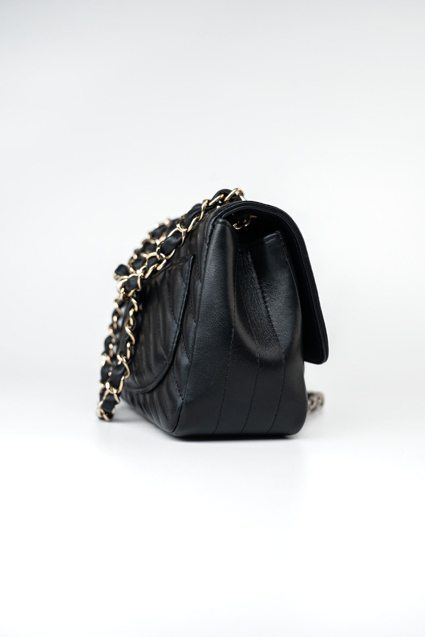 Mini Square Black Lambskin Chevron Flap LGHW