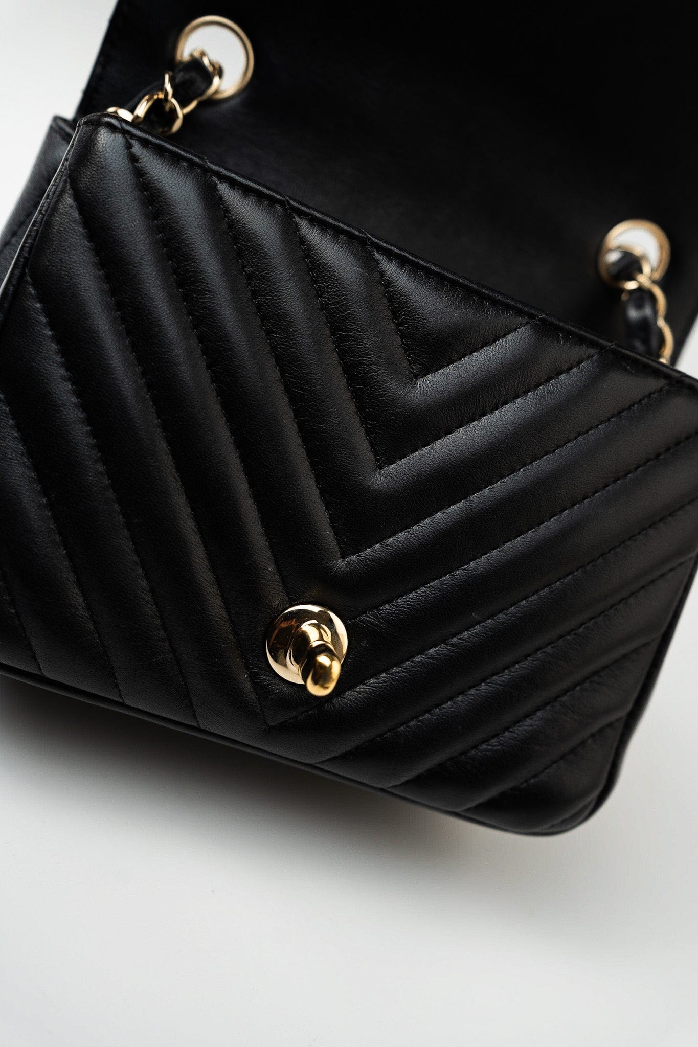 Mini Square Black Lambskin Chevron Flap LGHW