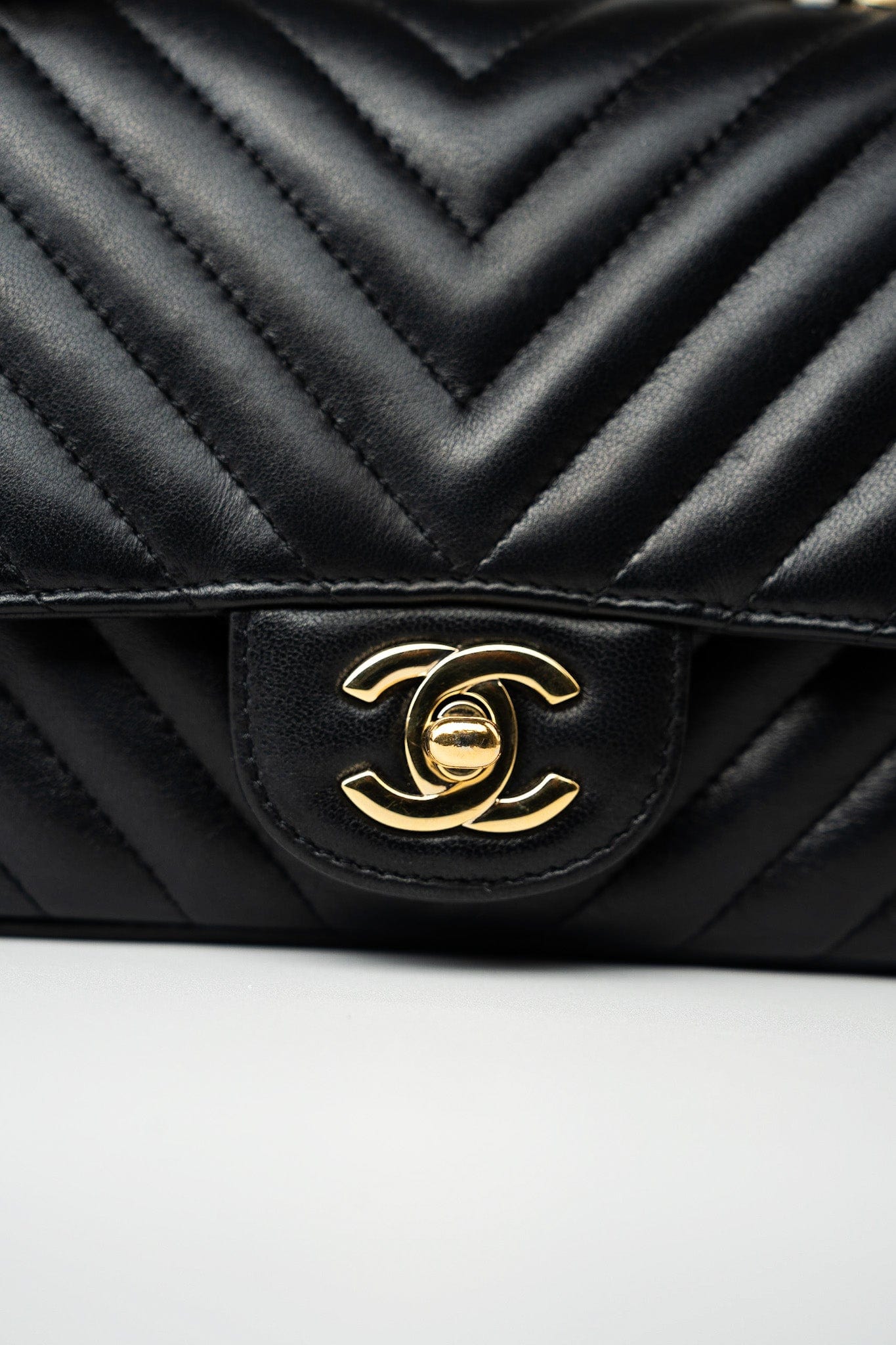 Mini Square Black Lambskin Chevron Flap LGHW
