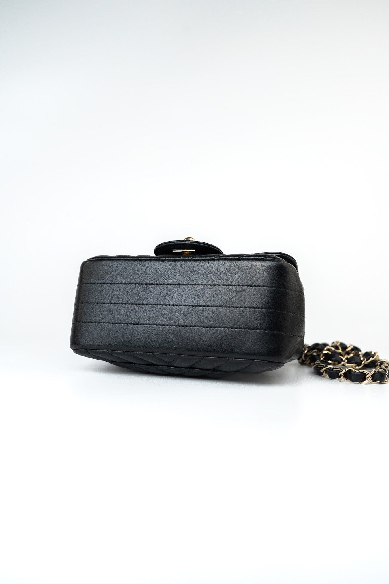 Mini Square Black Lambskin Chevron Flap LGHW