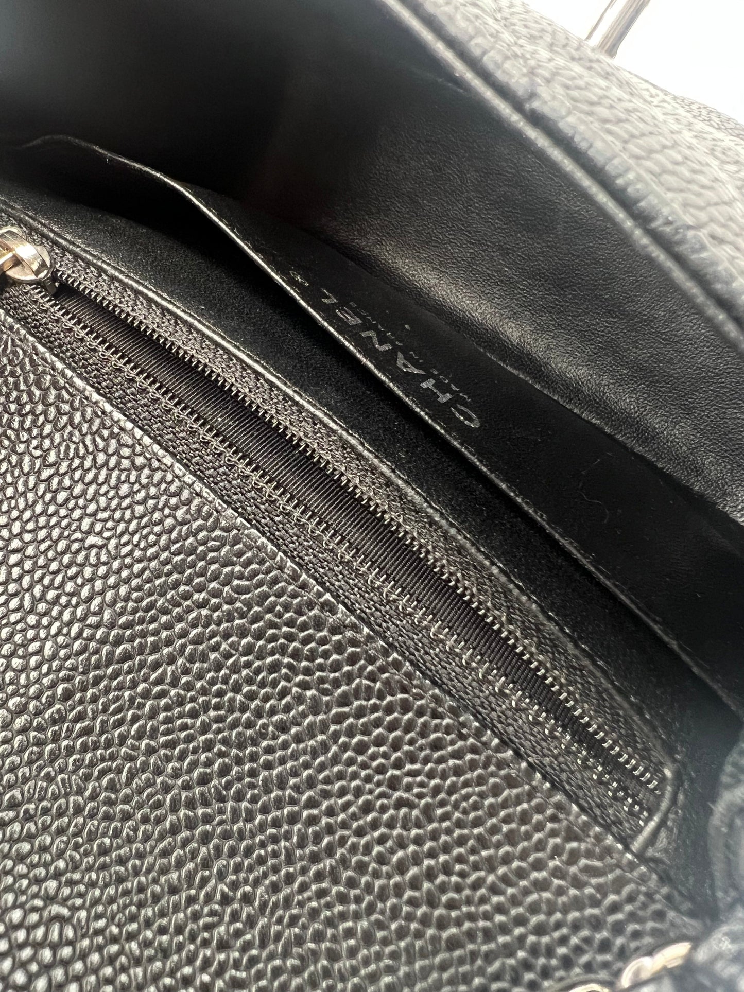 Black Mini Square Caviar Quilted Single Flap SHW