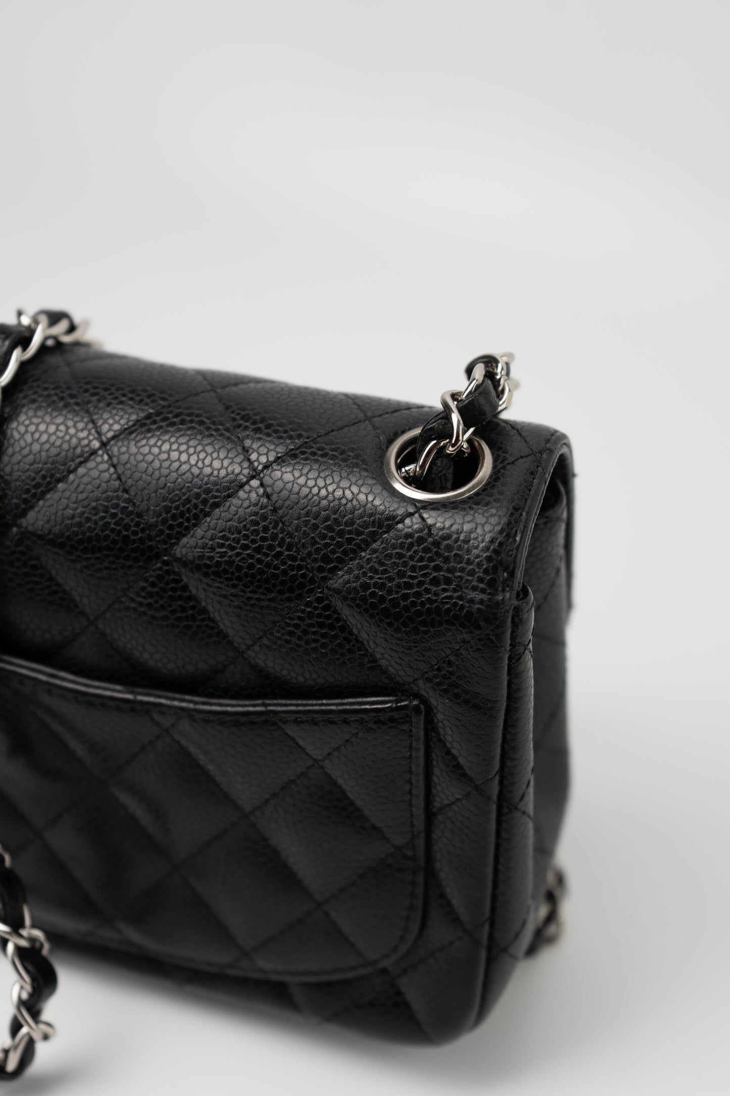 Black Mini Square Caviar Quilted Single Flap SHW