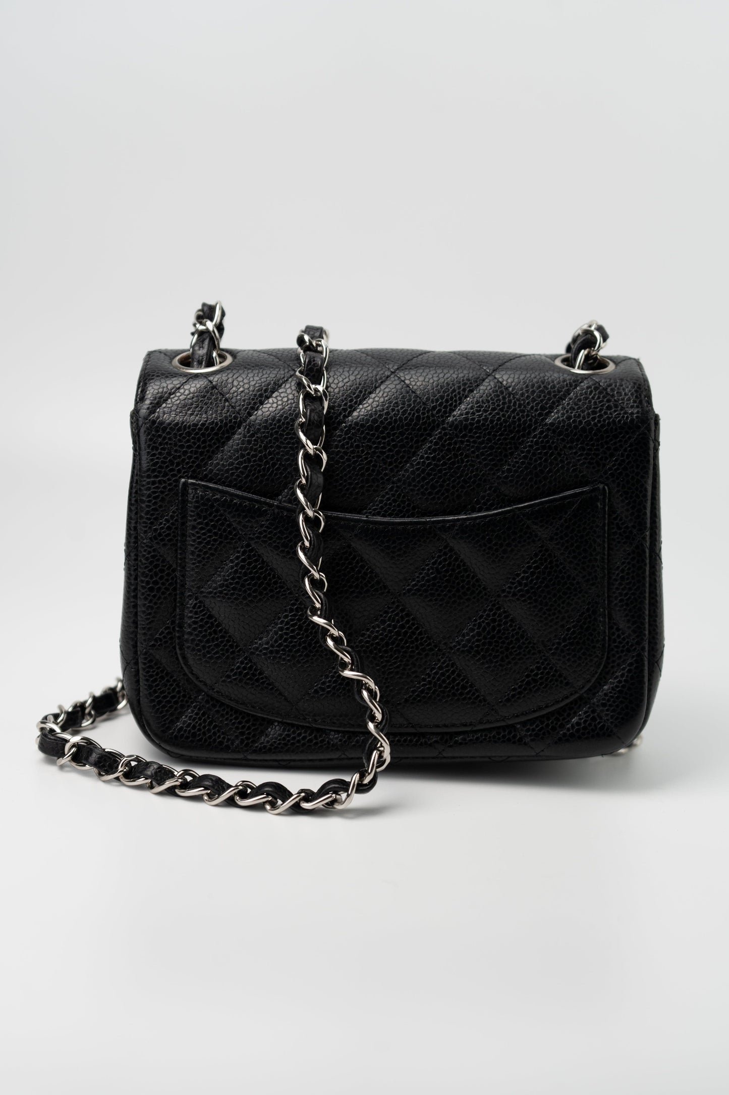 Black Mini Square Caviar Quilted Single Flap SHW