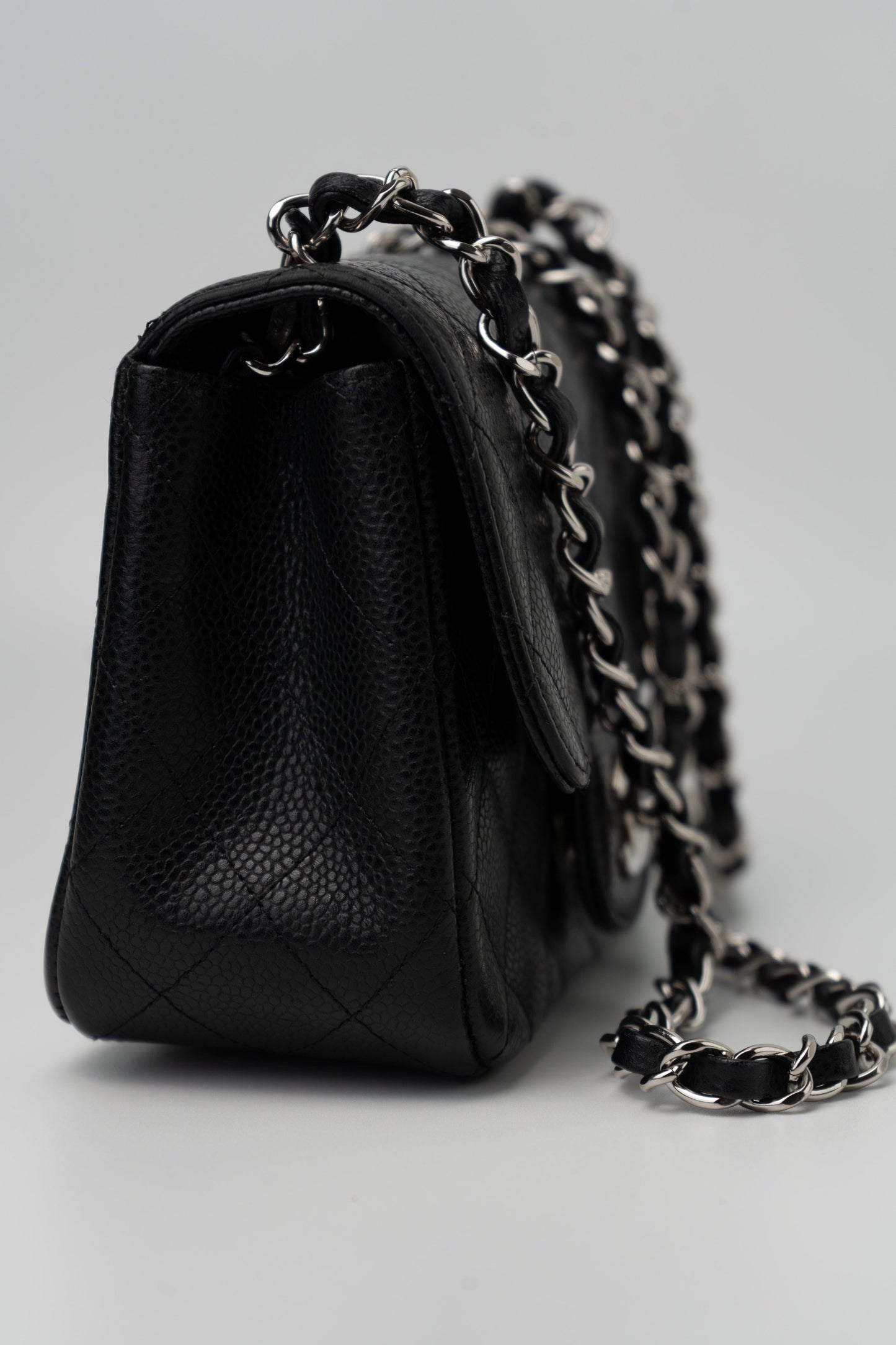 Black Mini Square Caviar Quilted Single Flap SHW